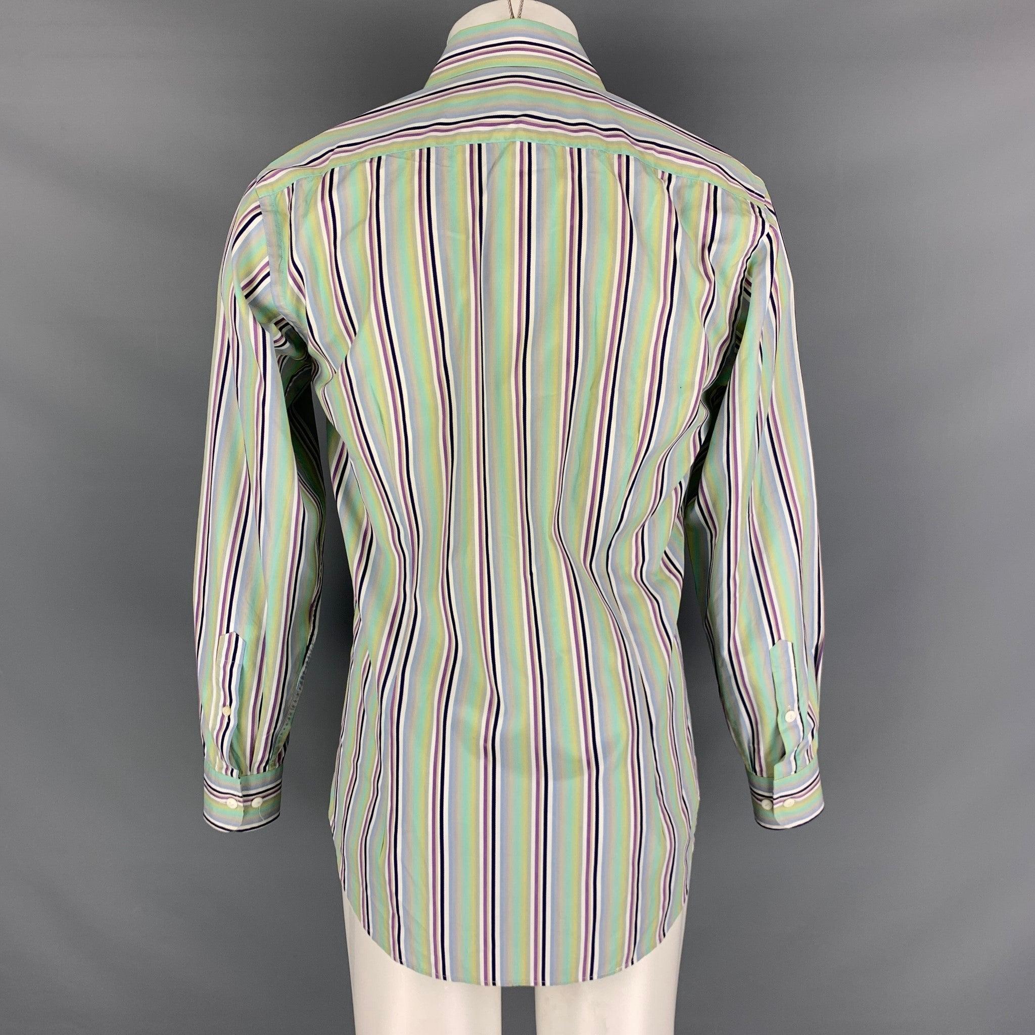ETRO Size M Green Black Stripe Cotton Long Sleeve Shirt In Good Condition For Sale In San Francisco, CA