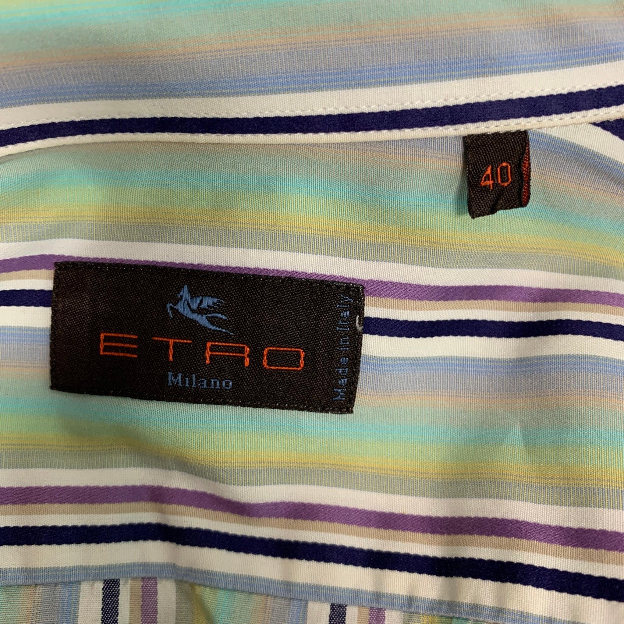 ETRO Size M Green Black Stripe Cotton Long Sleeve Shirt For Sale 2