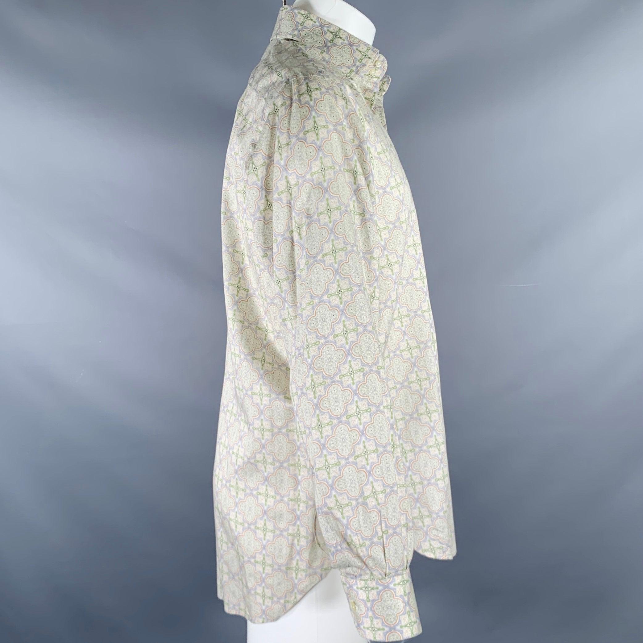 Gray ETRO Size M Green Blue Print Cotton Button Up Long Sleeve Shirt