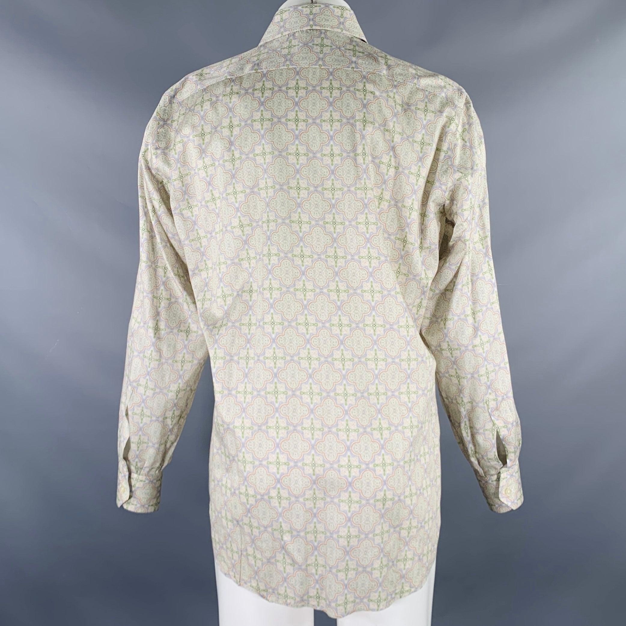ETRO Size M Green Blue Print Cotton Button Up Long Sleeve Shirt In Excellent Condition In San Francisco, CA