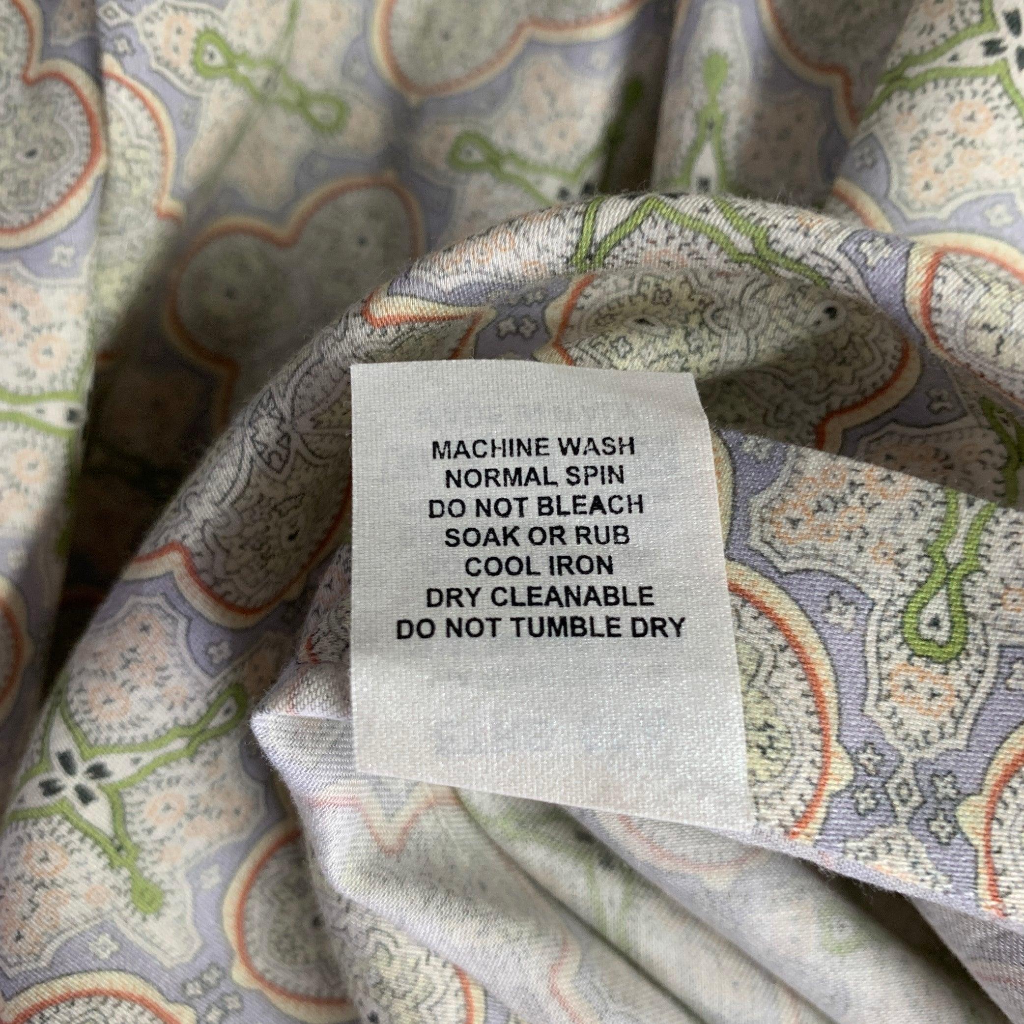 ETRO Size M Green Blue Print Cotton Button Up Long Sleeve Shirt 1