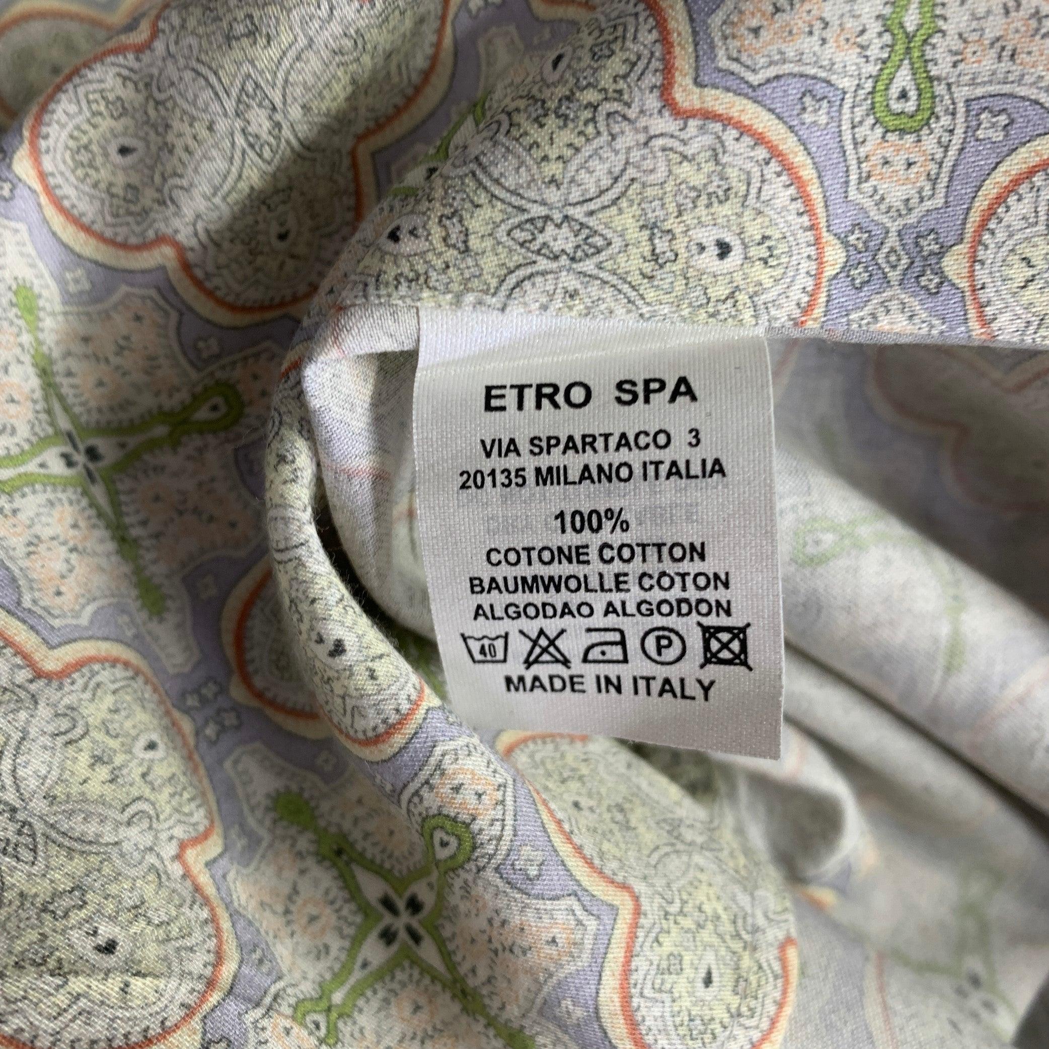 ETRO Size M Green Blue Print Cotton Button Up Long Sleeve Shirt 2