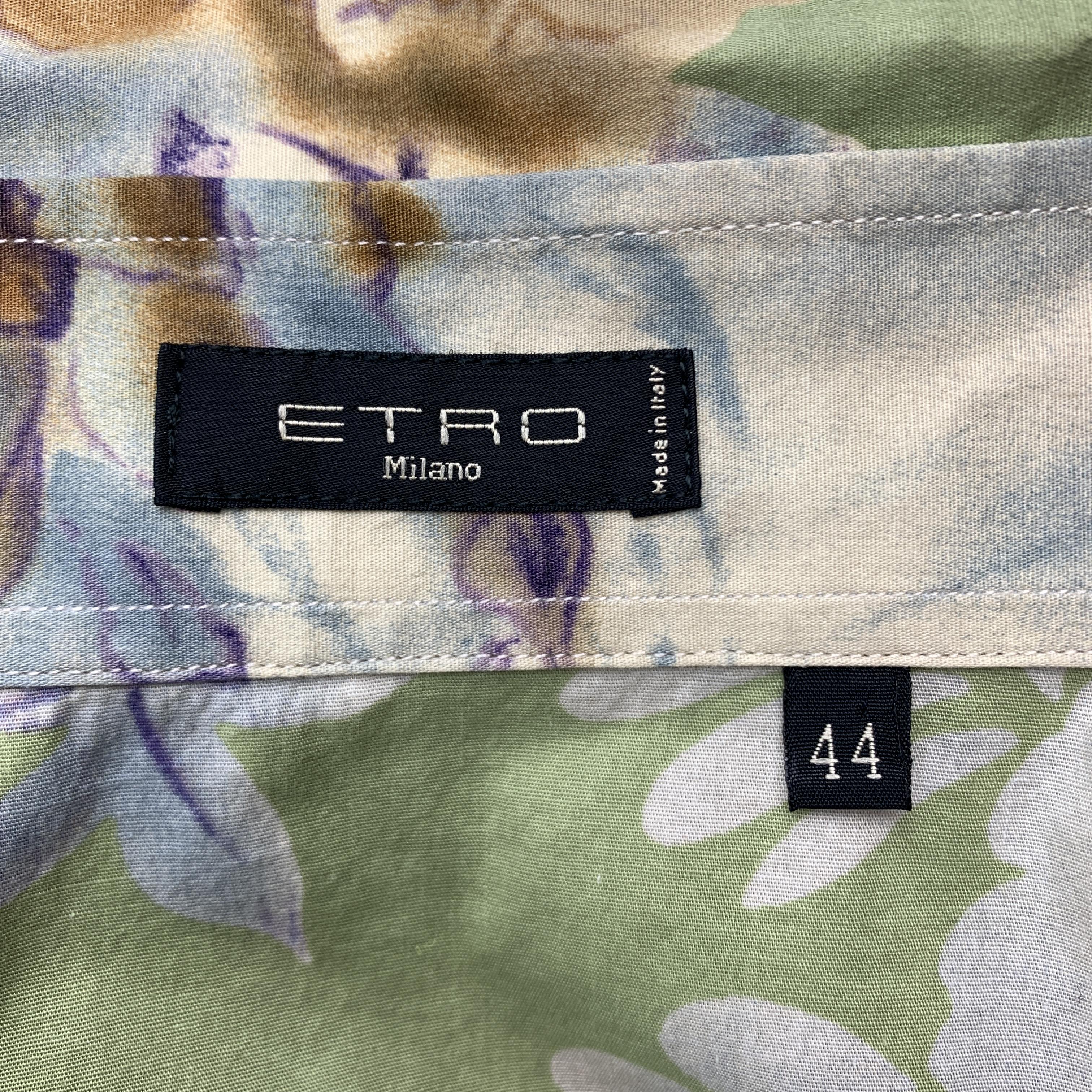 ETRO Size M Green Floral Print Cotton Blouse 1