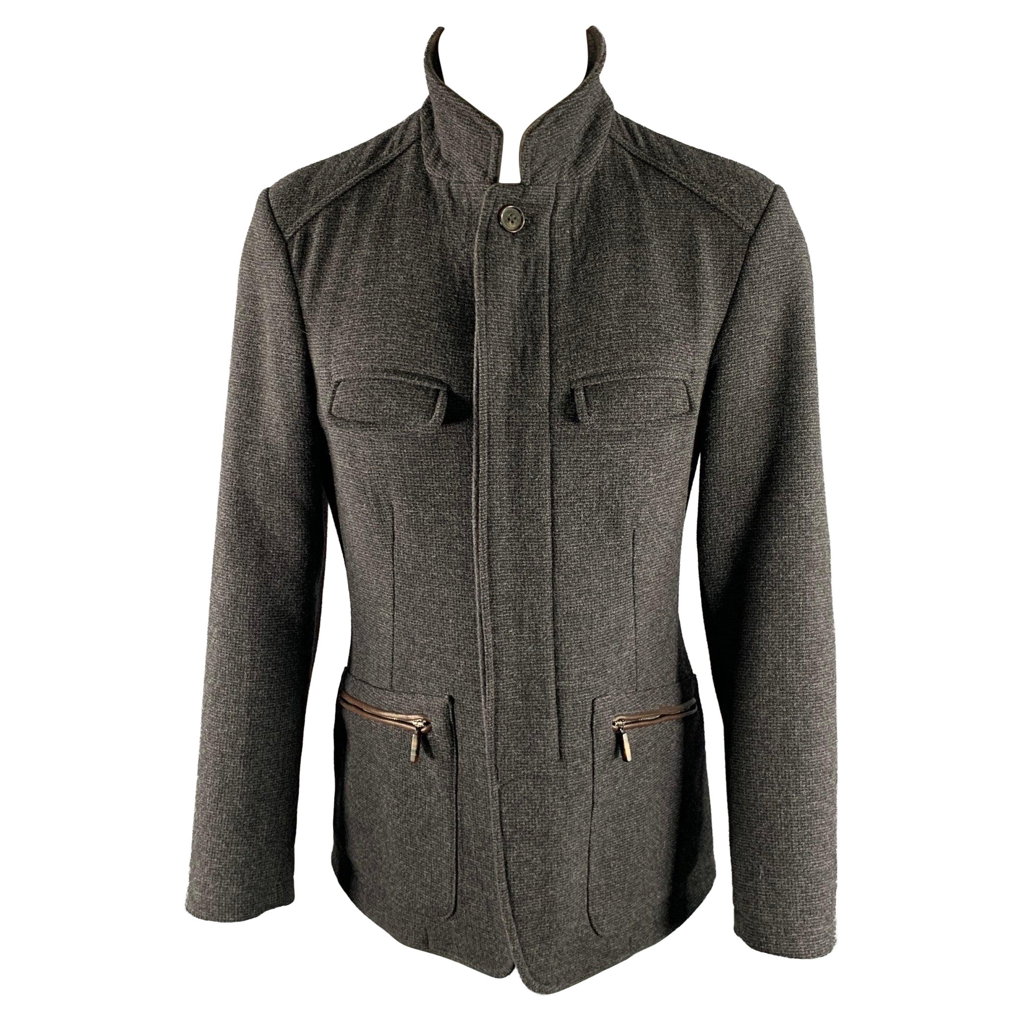 ETRO Size M Grey Brown Heather Wool Notch CollarJacket For Sale
