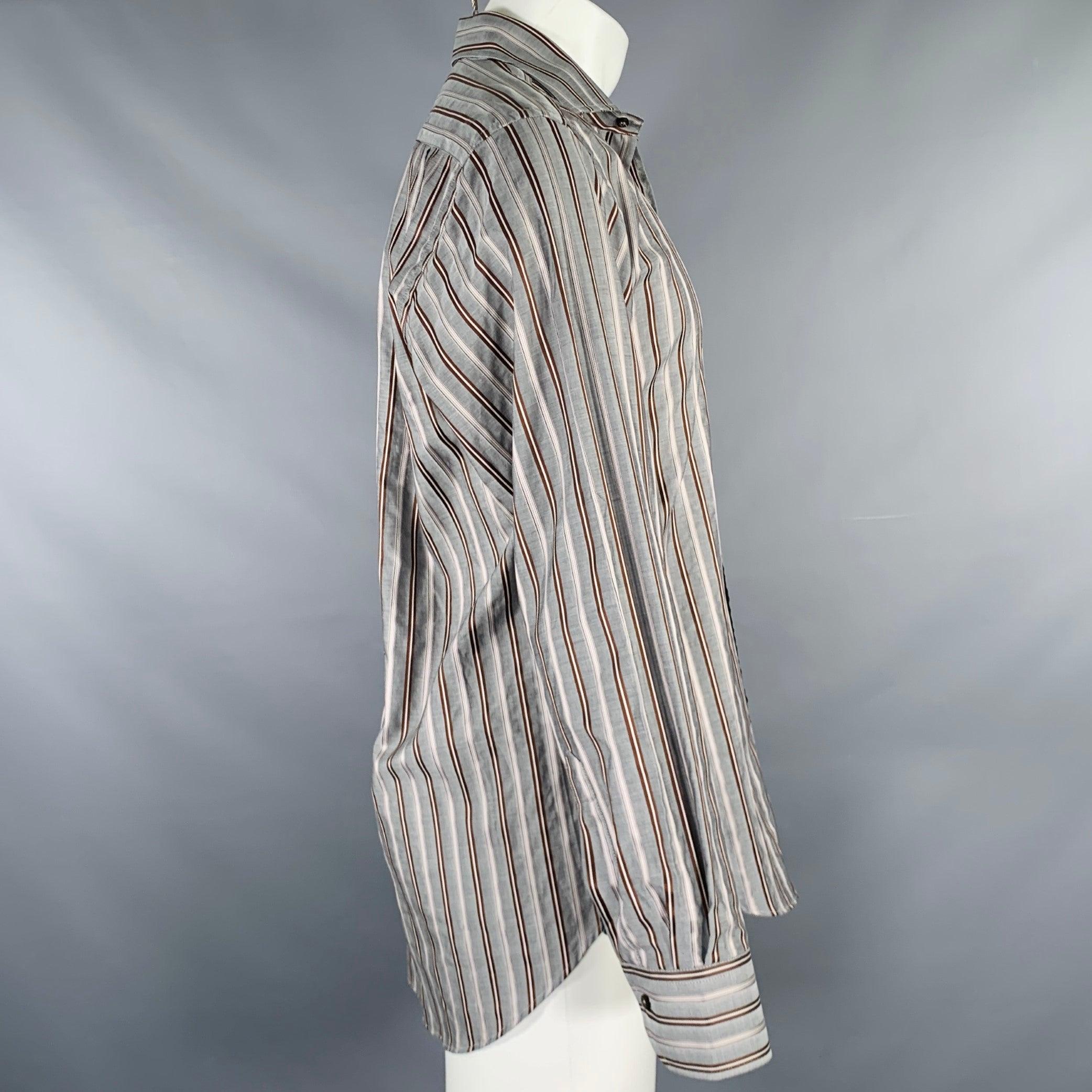 Gray ETRO Size M Grey Stripe Cotton Button Up Long Sleeve Shirt