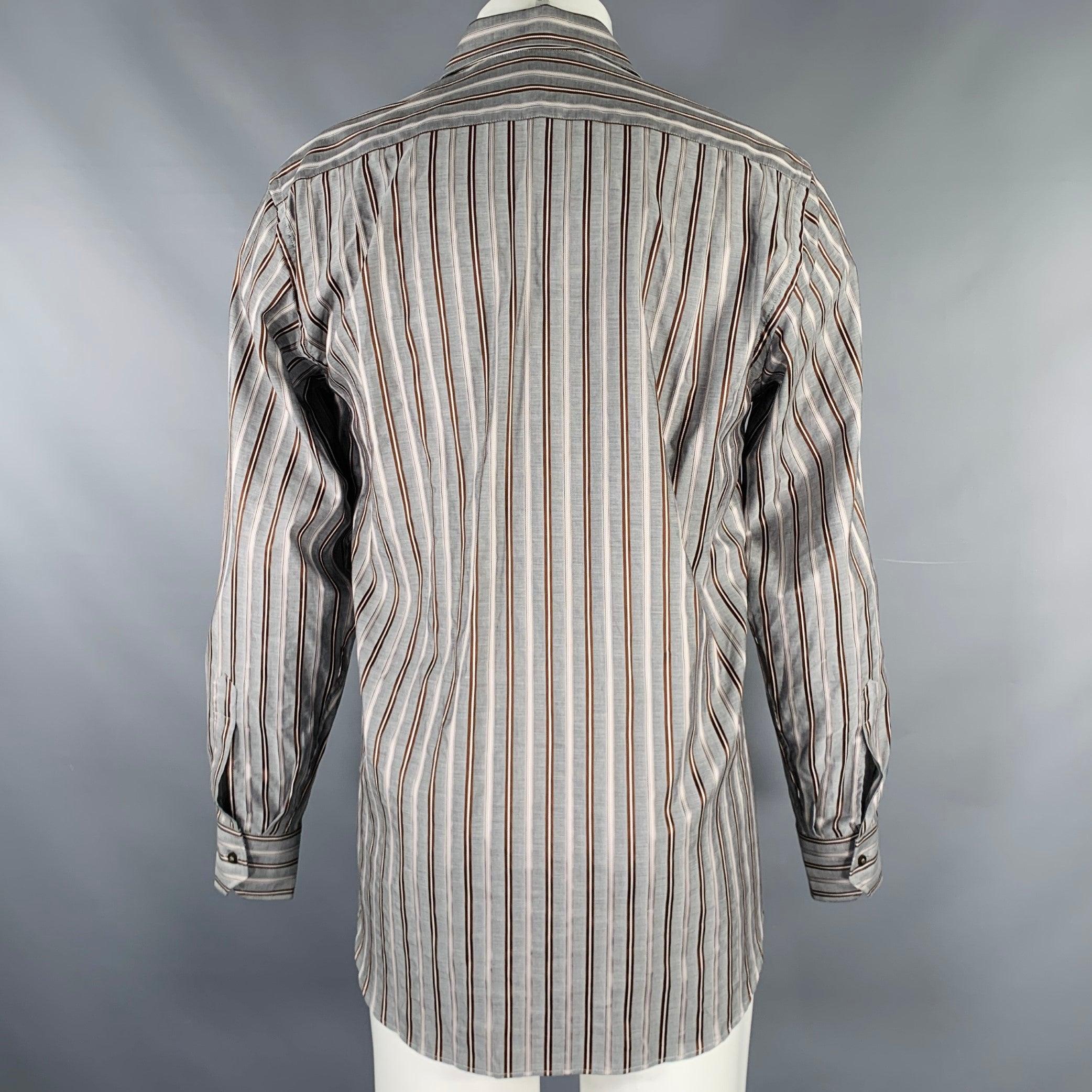 ETRO Size M Grey Stripe Cotton Button Up Long Sleeve Shirt In Excellent Condition In San Francisco, CA