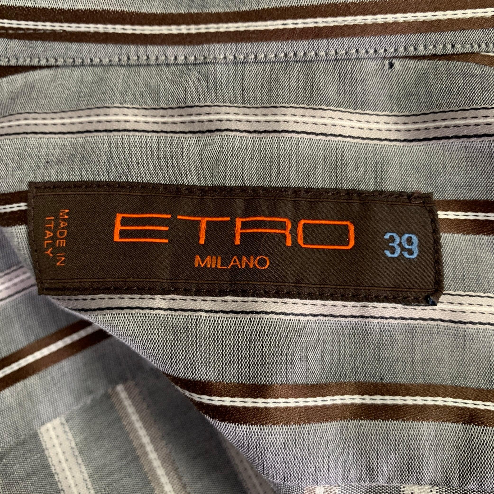 Men's ETRO Size M Grey Stripe Cotton Button Up Long Sleeve Shirt