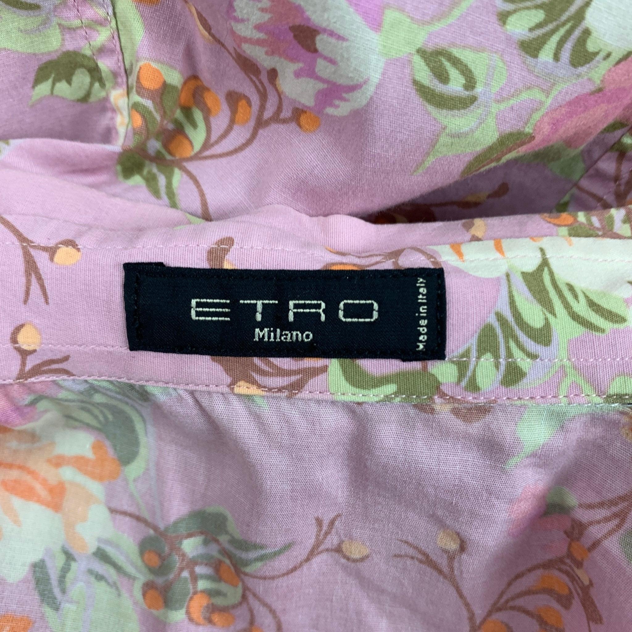 ETRO Size M Lilac Orange Floral Button Down Blouse In Good Condition In San Francisco, CA