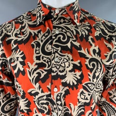 ETRO Taglia M Arancione Nero Khaki Astratto Floreale Camicia a Manica Lunga