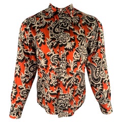 ETRO Taglia M Arancione Nero Khaki Astratto Floreale Camicia a Manica Lunga