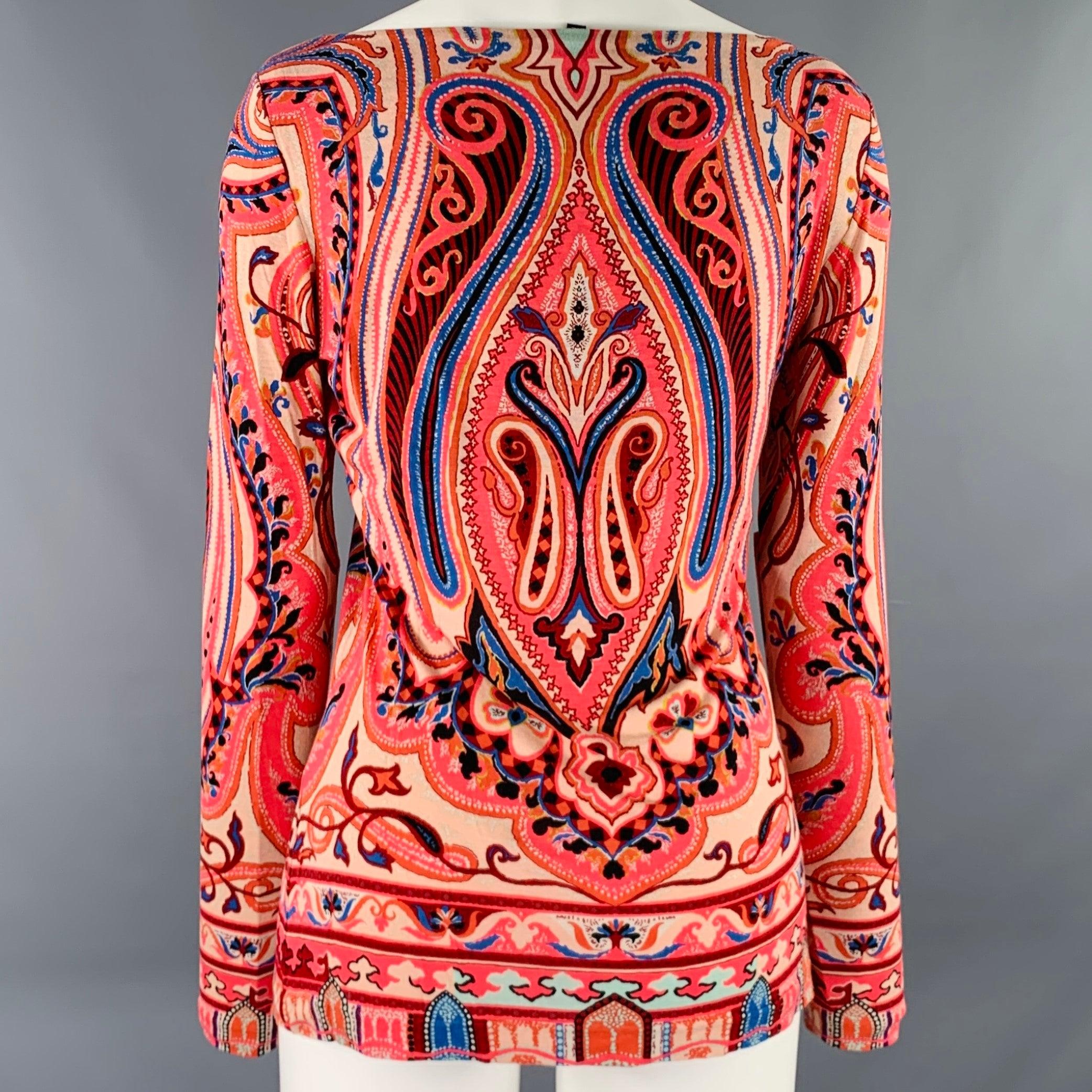 Orange ETRO Size M Pink Multi Color Paisley Scoop Neck Casual Top For Sale