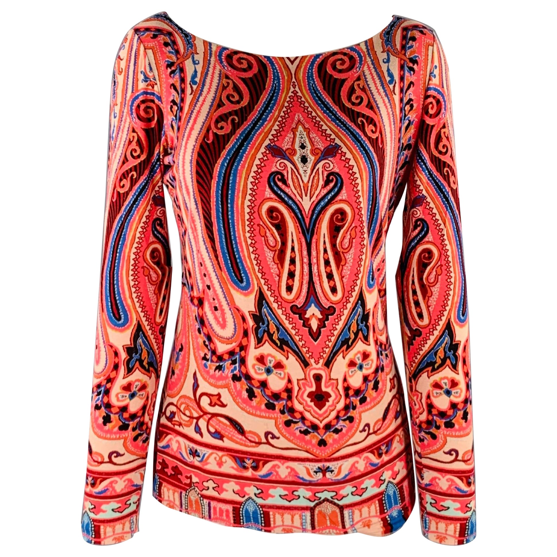 ETRO Size M Pink Multi Color Paisley Scoop Neck Casual Top en vente