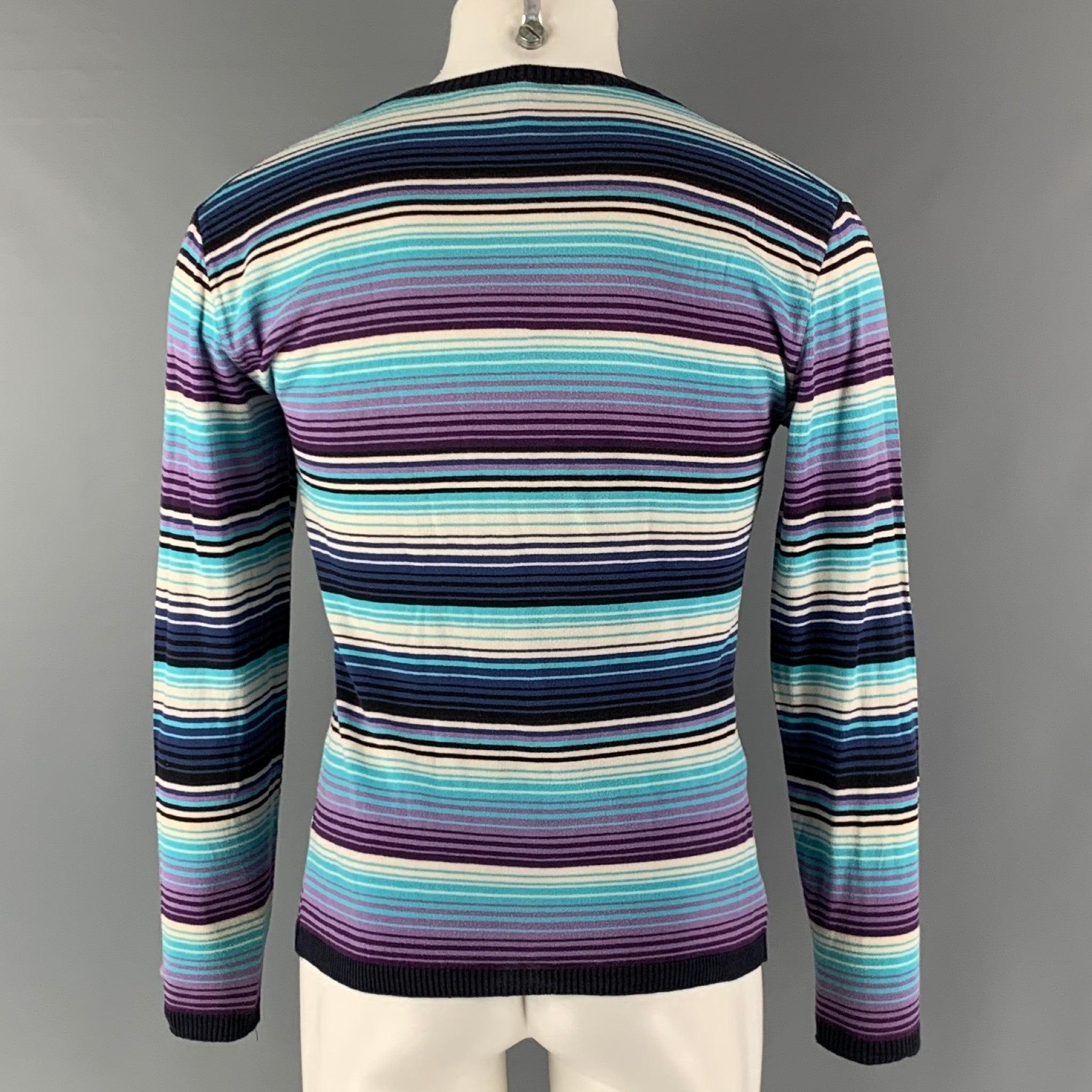 ETRO Size M Purple Blue Stripe Jersey Crew-Neck Pullover In Good Condition For Sale In San Francisco, CA