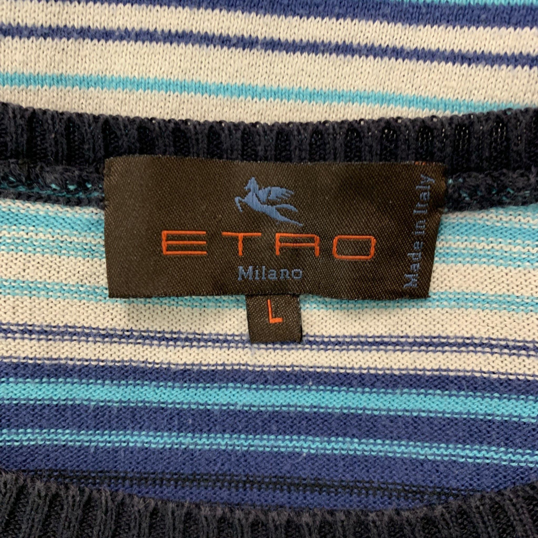 Men's ETRO Size M Purple Blue Stripe Jersey Crew-Neck Pullover For Sale