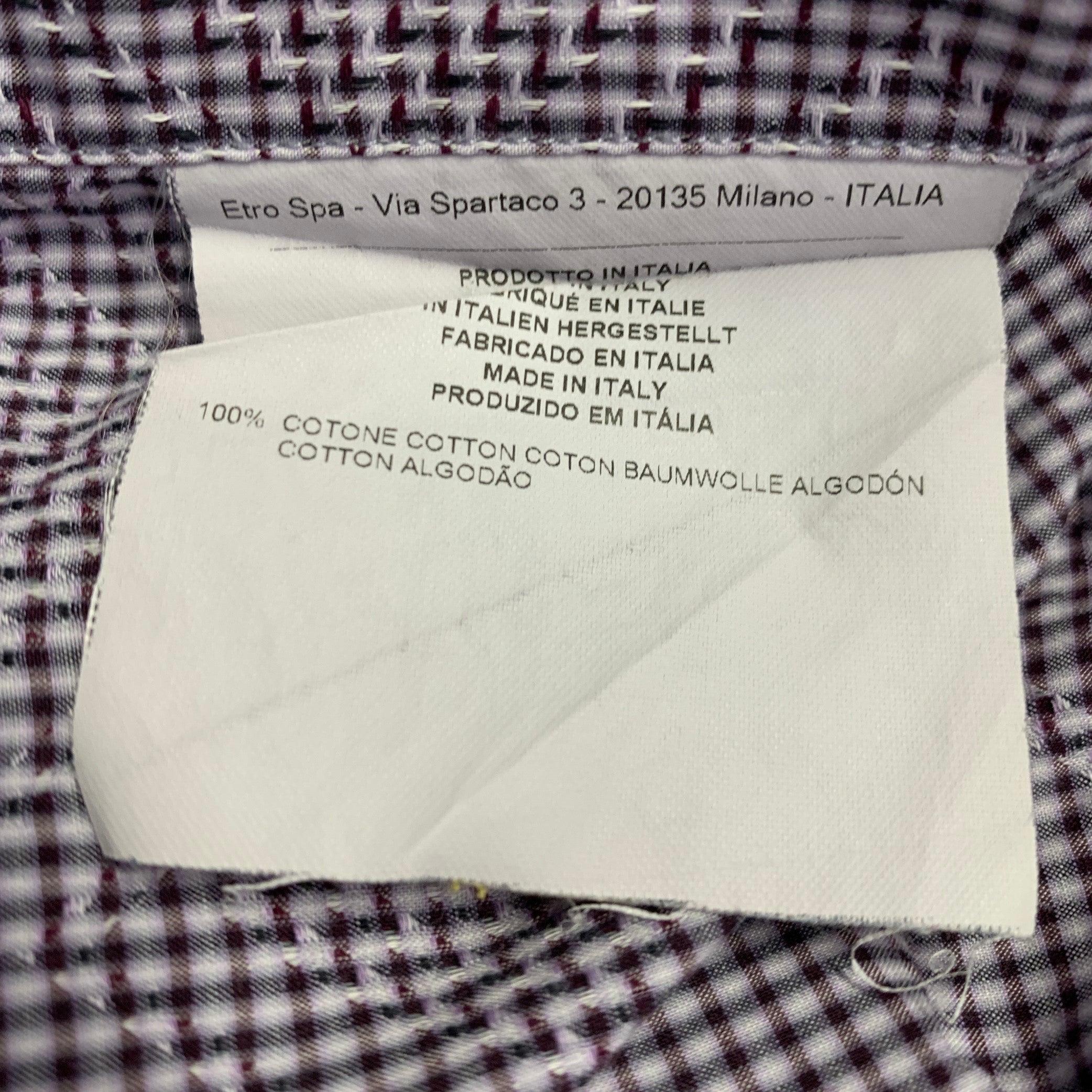 ETRO Taglia M Camicia a maniche lunghe in cotone a quadri viola con bottone in vendita 1