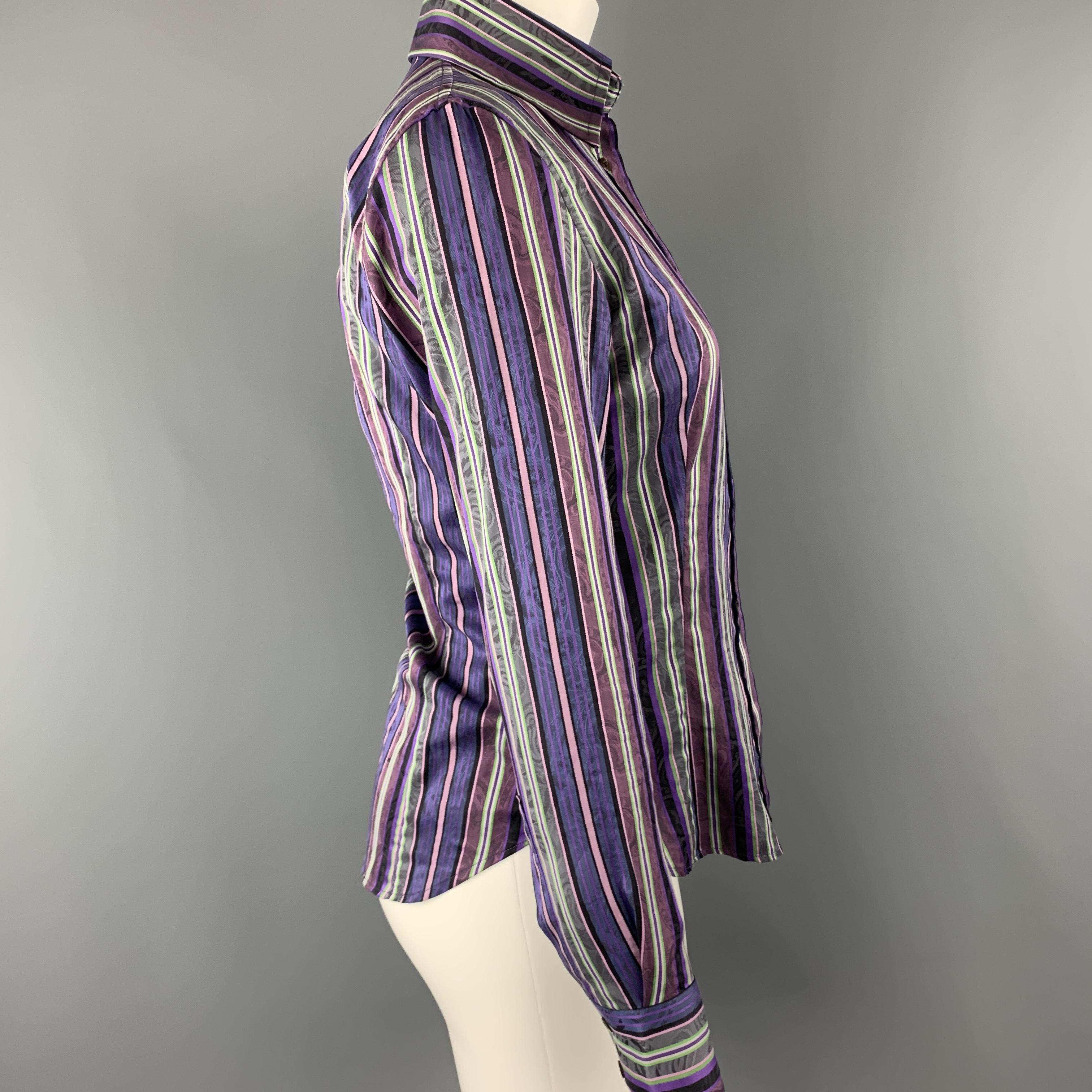 purple striped blouse