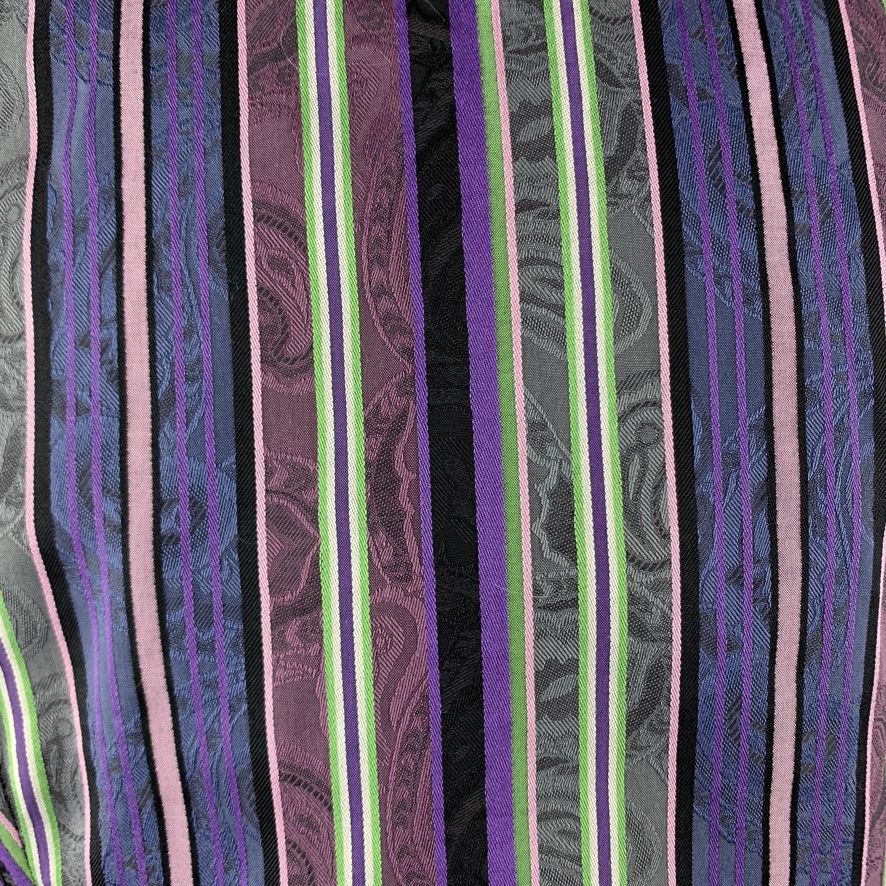 Gray ETRO Size M Purple & Green Striped Cotton Blouse
