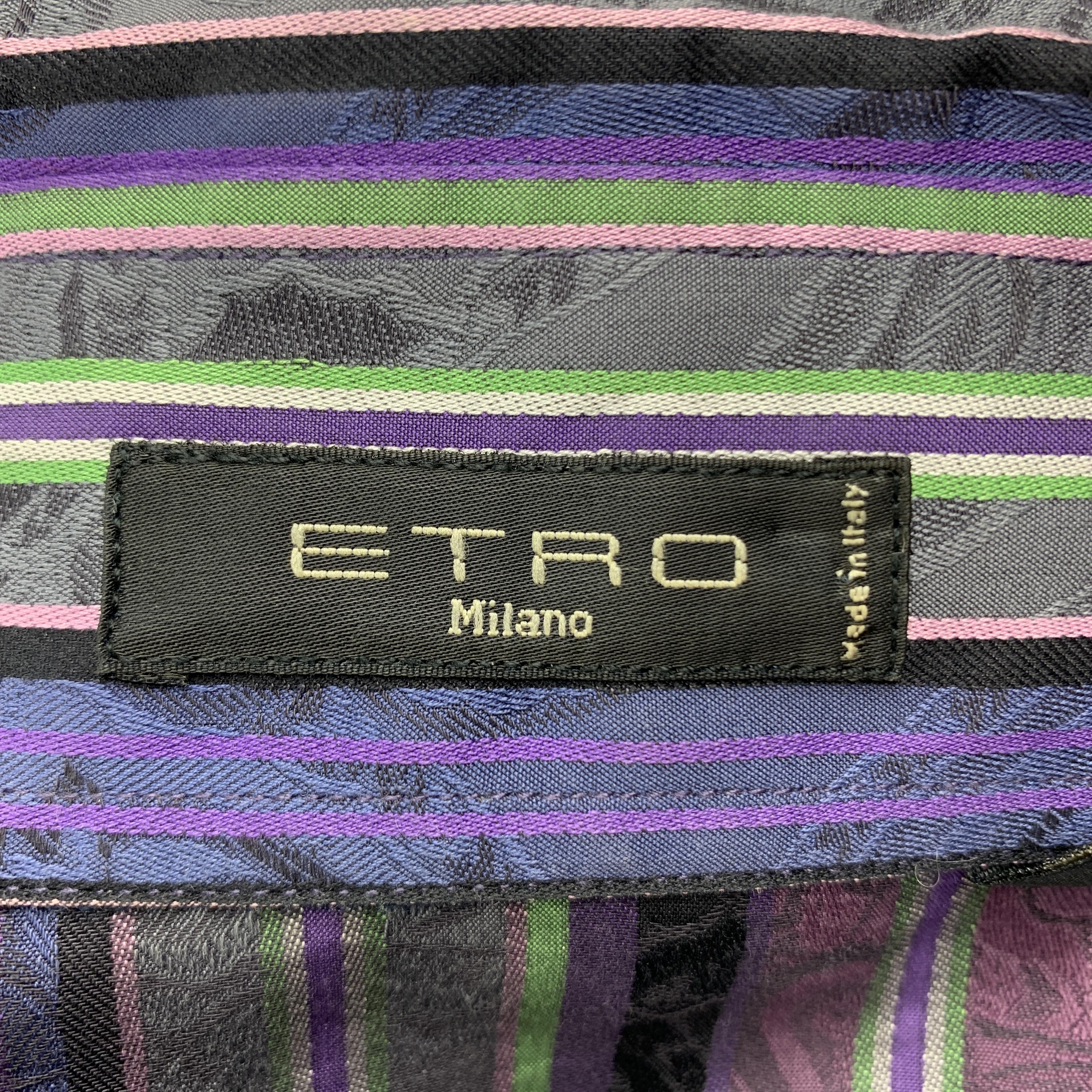 ETRO Size M Purple & Green Striped Cotton Blouse In Excellent Condition In San Francisco, CA