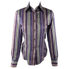 ETRO Size M Purple & Green Striped Cotton Blouse