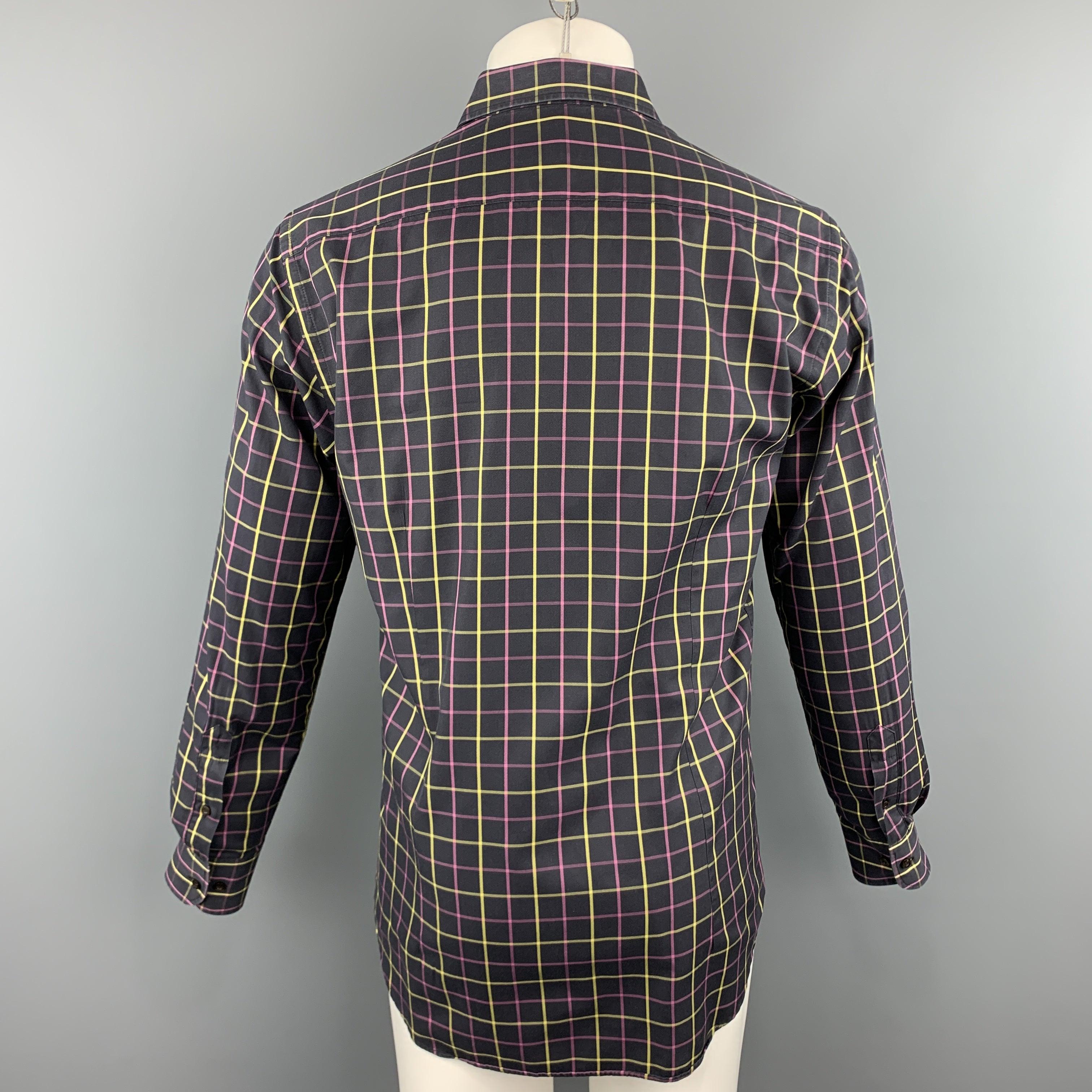 Men's ETRO Size M Purple Plaid Cotton Button Up Long Sleeve Shirt For Sale