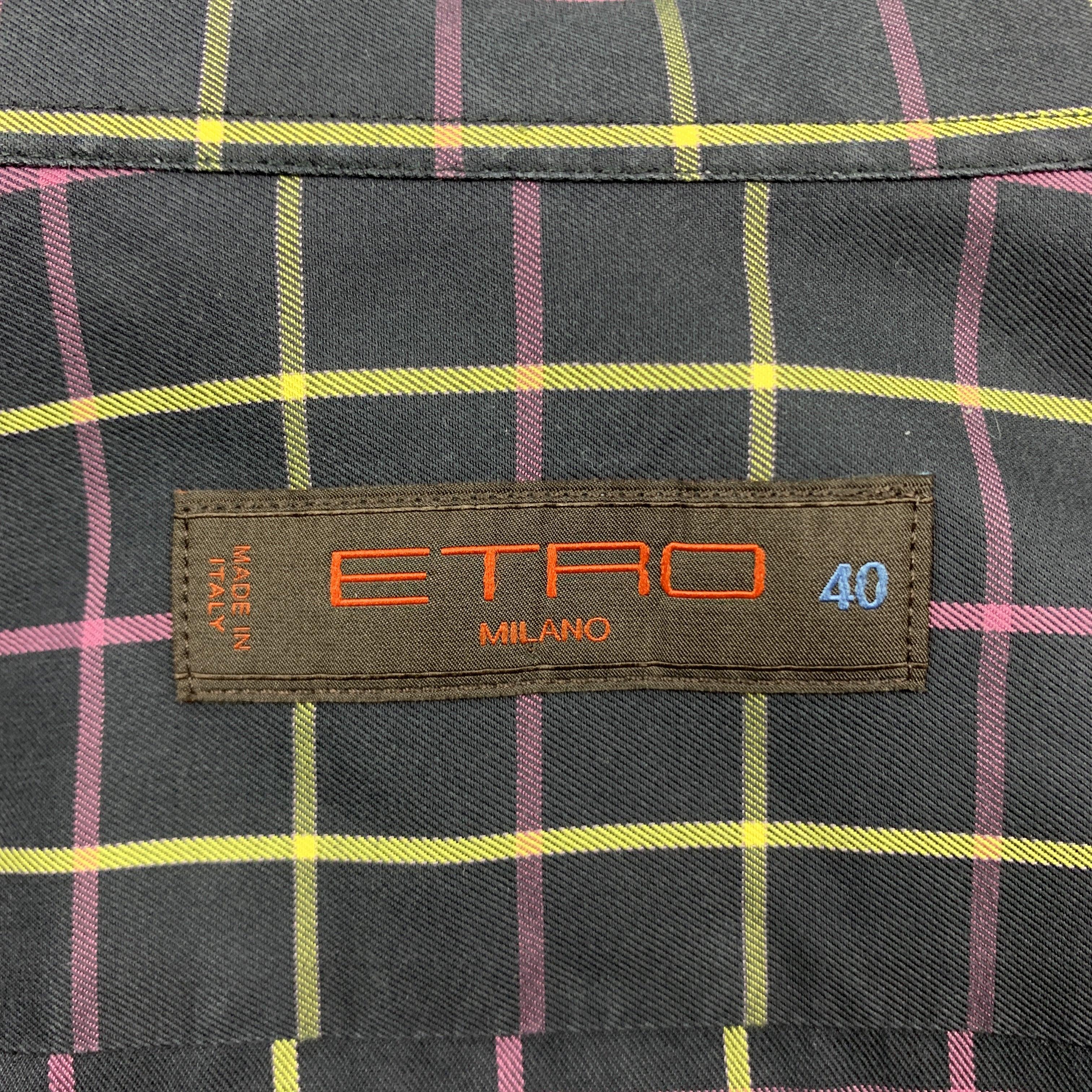 ETRO Size M Purple Plaid Cotton Button Up Long Sleeve Shirt For Sale 1