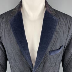 ETRO Size M Quilted Navy Nylon Corduroy Notch Lapel Elbow Patches Jacket