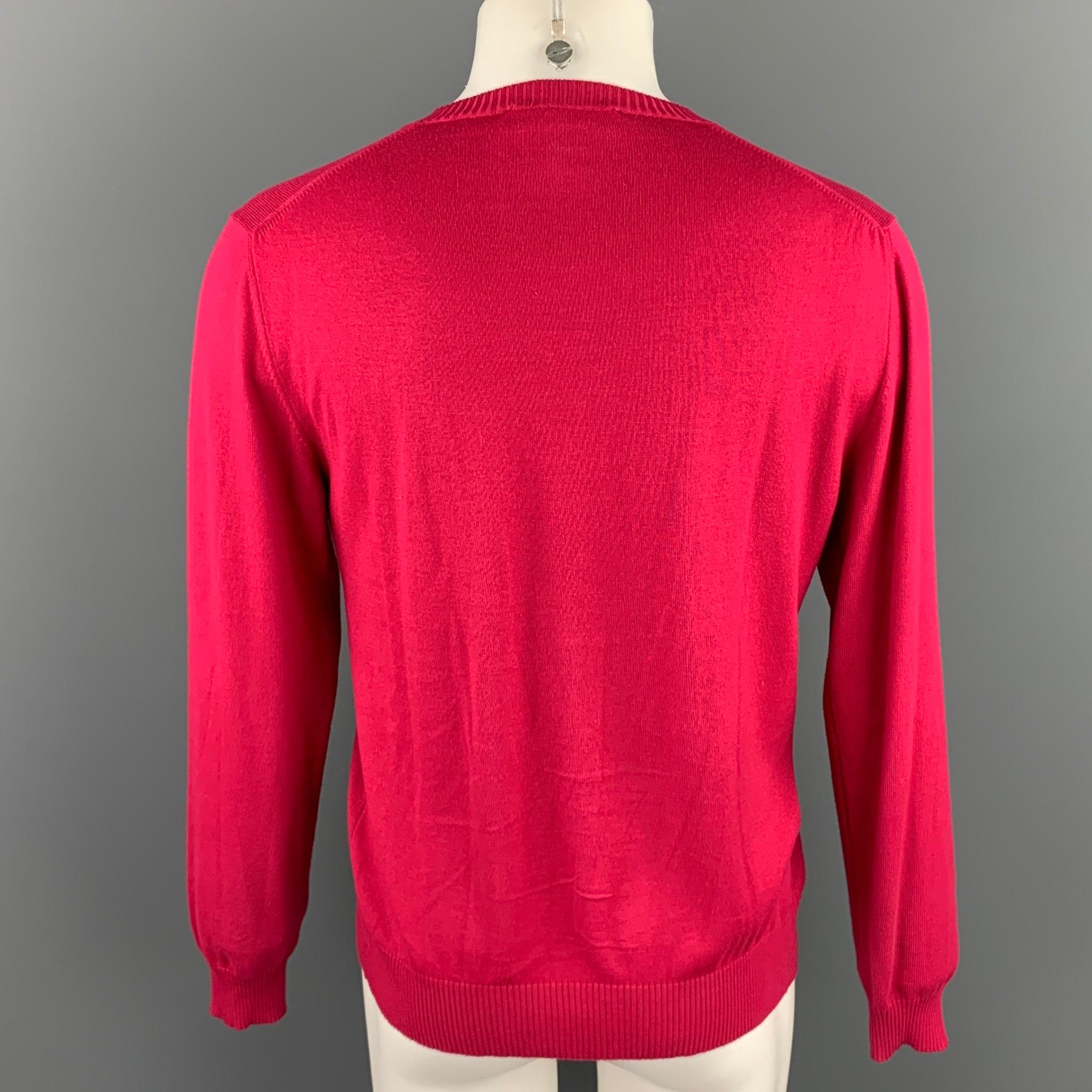 Red ETRO Size M Raspberry Cotton Blend V-Neck Pullover