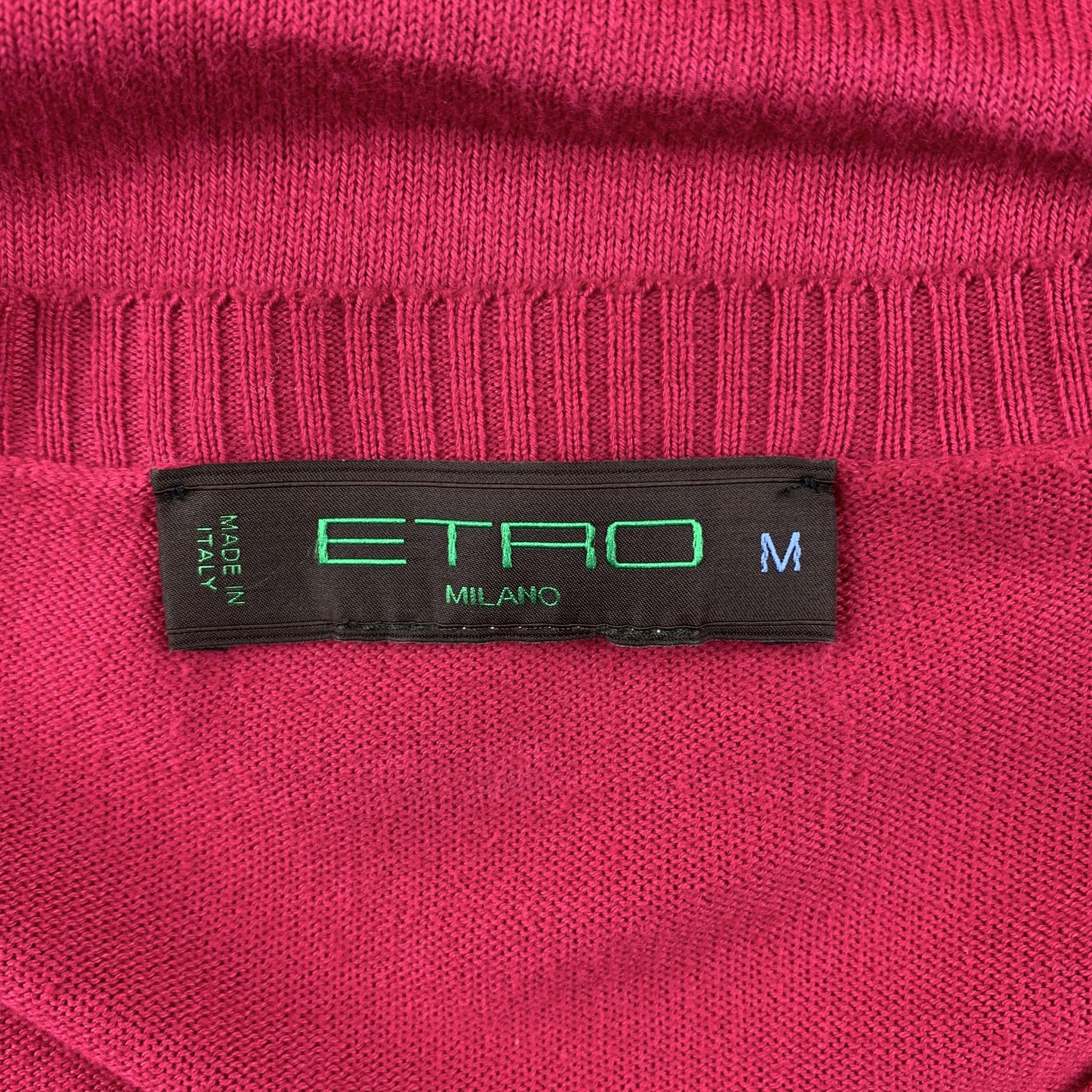 ETRO Size M Raspberry Cotton Blend V-Neck Pullover In Excellent Condition In San Francisco, CA