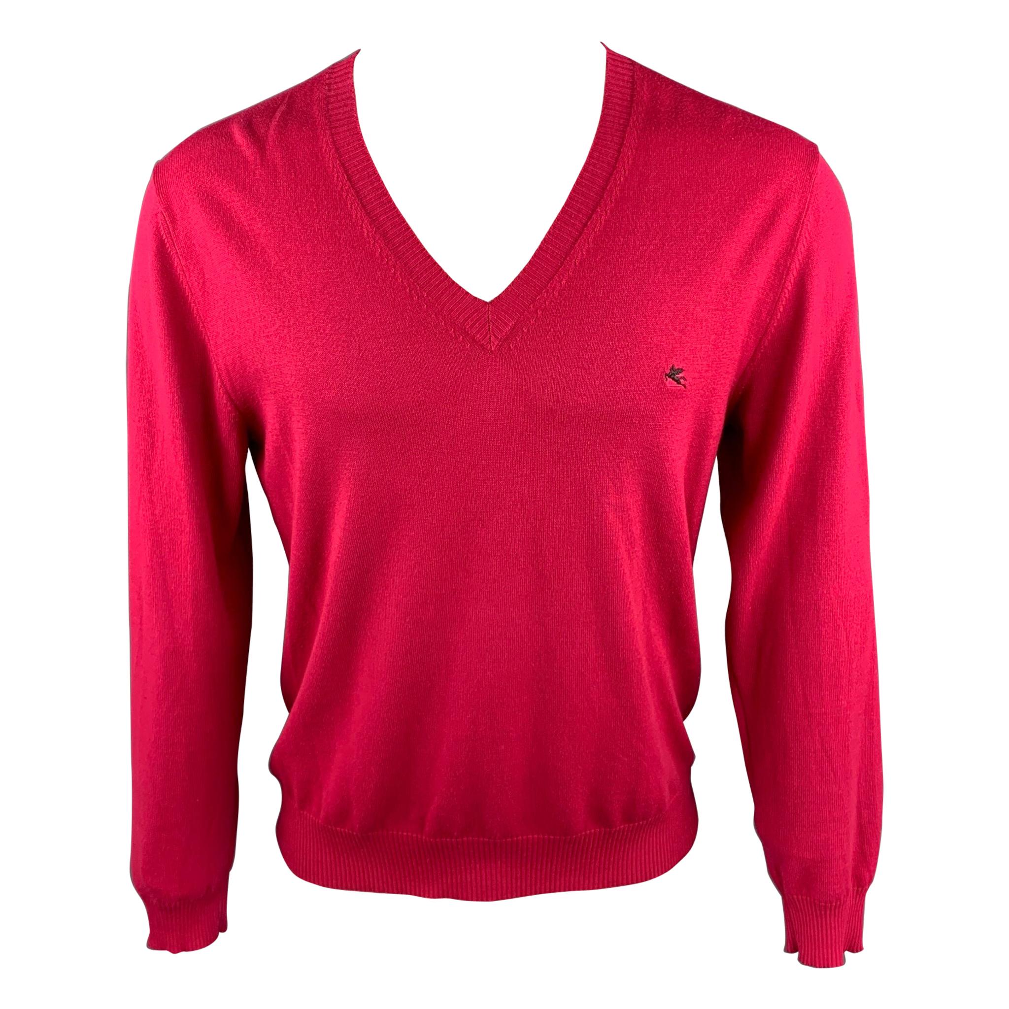 ETRO Size M Raspberry Cotton Blend V-Neck Pullover