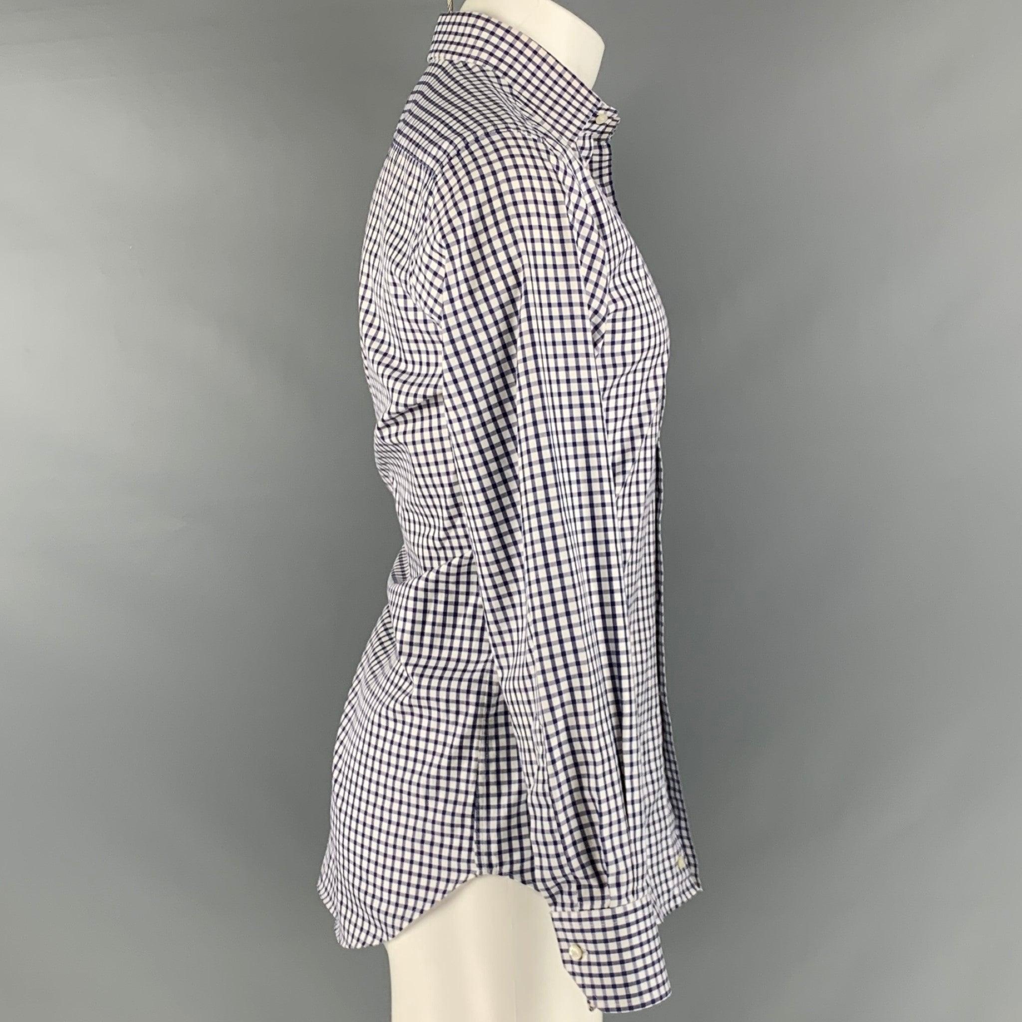 ETRO Size M White Blue Checkered Long Sleeve Shirt In Good Condition For Sale In San Francisco, CA