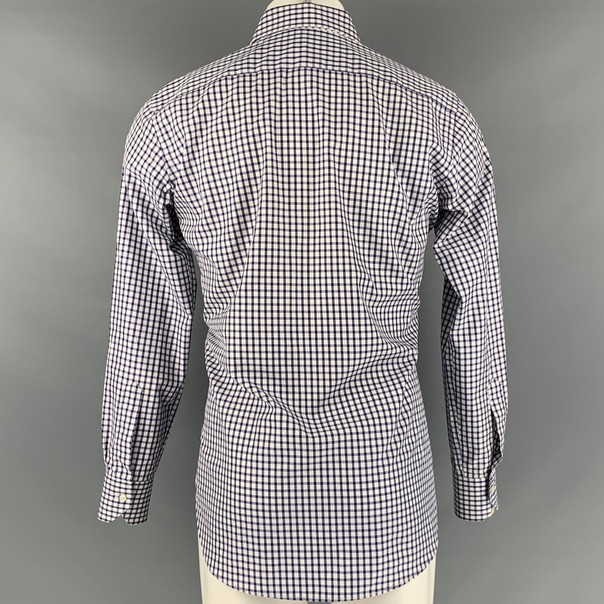 Men's ETRO Size M White Blue Checkered Long Sleeve Shirt For Sale