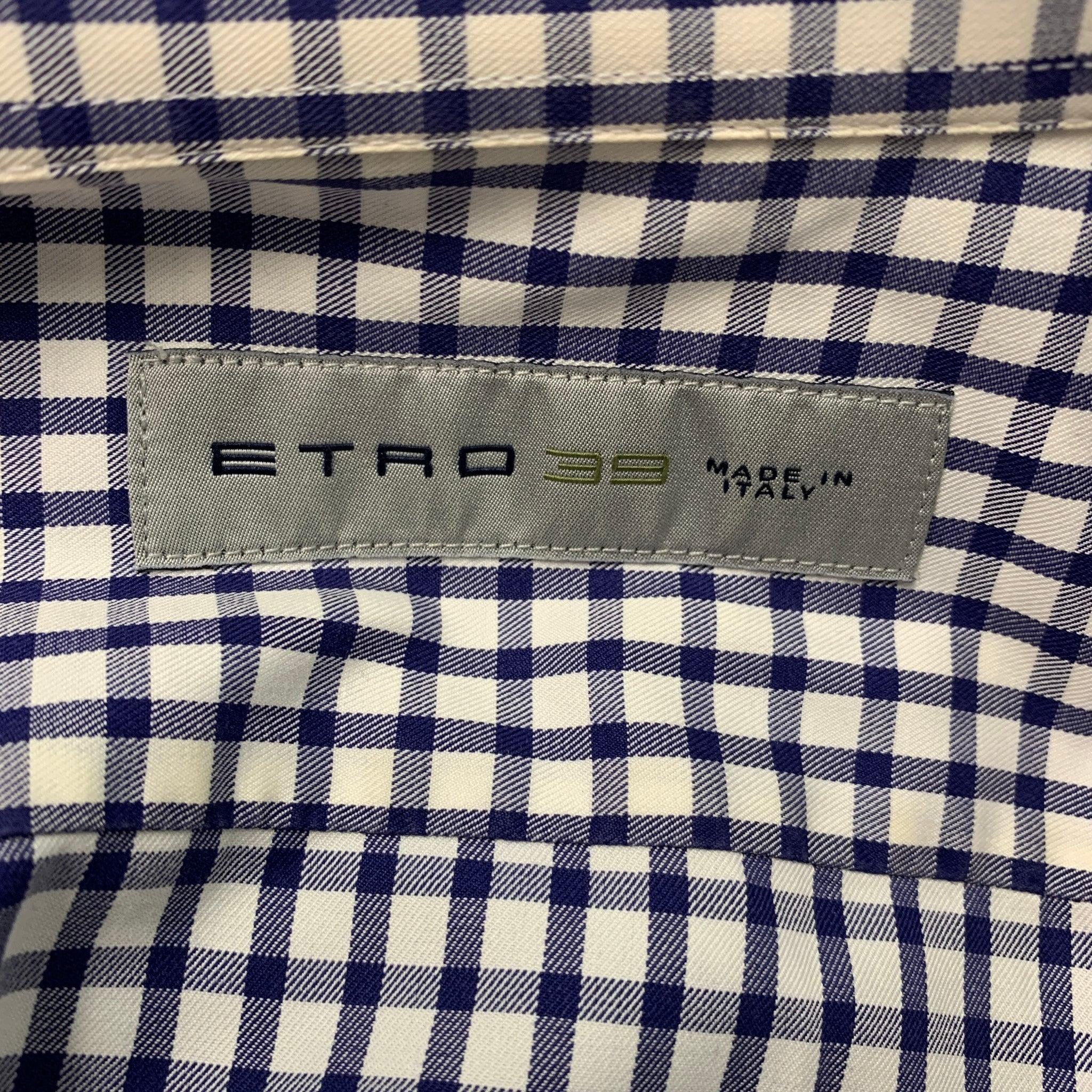 ETRO Size M White Blue Checkered Long Sleeve Shirt For Sale 2