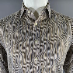 ETRO Talla M Blanco Azul Oliva Raya Algodón Camisa Manga Larga