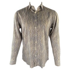 ETRO Talla M Blanco Azul Oliva Raya Algodón Camisa Manga Larga
