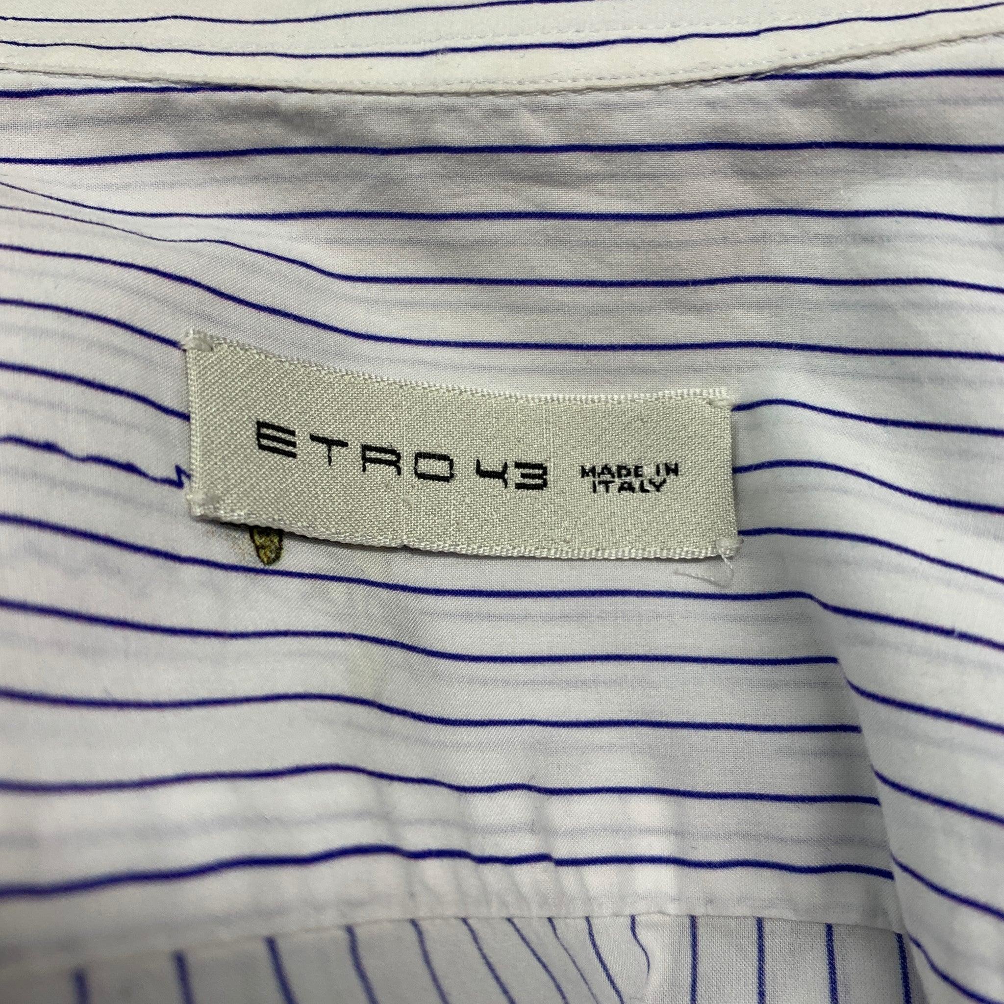 Men's ETRO Size M White Purple Stripe Cotton Button Up Long Sleeve Shirt For Sale