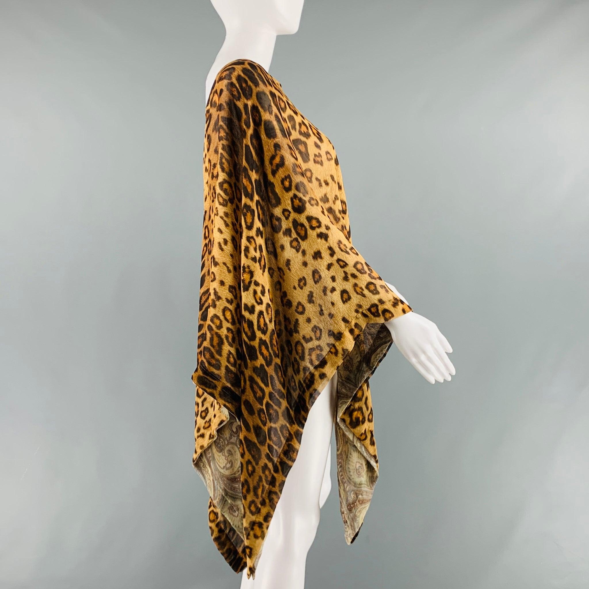 ETRO Size One Size Beige Brown Silk Leopard Poncho Dress Top In Good Condition For Sale In San Francisco, CA