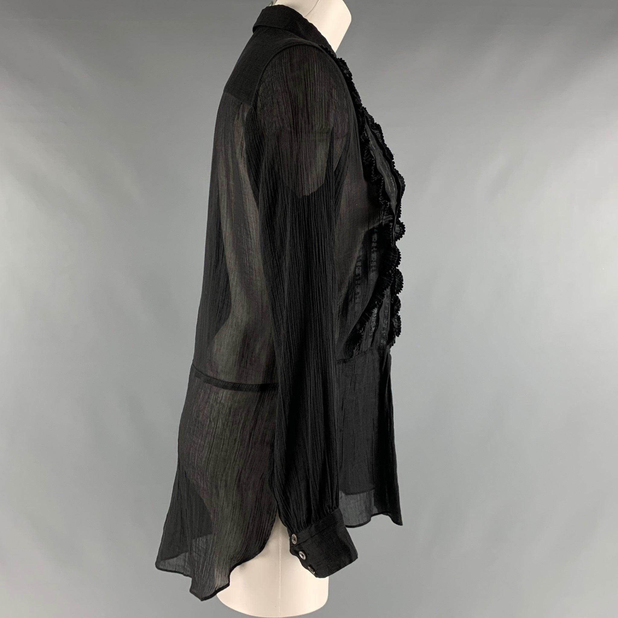 ETRO Size S Black Cotton  Silk Sheer Button Up Shirt In Excellent Condition For Sale In San Francisco, CA