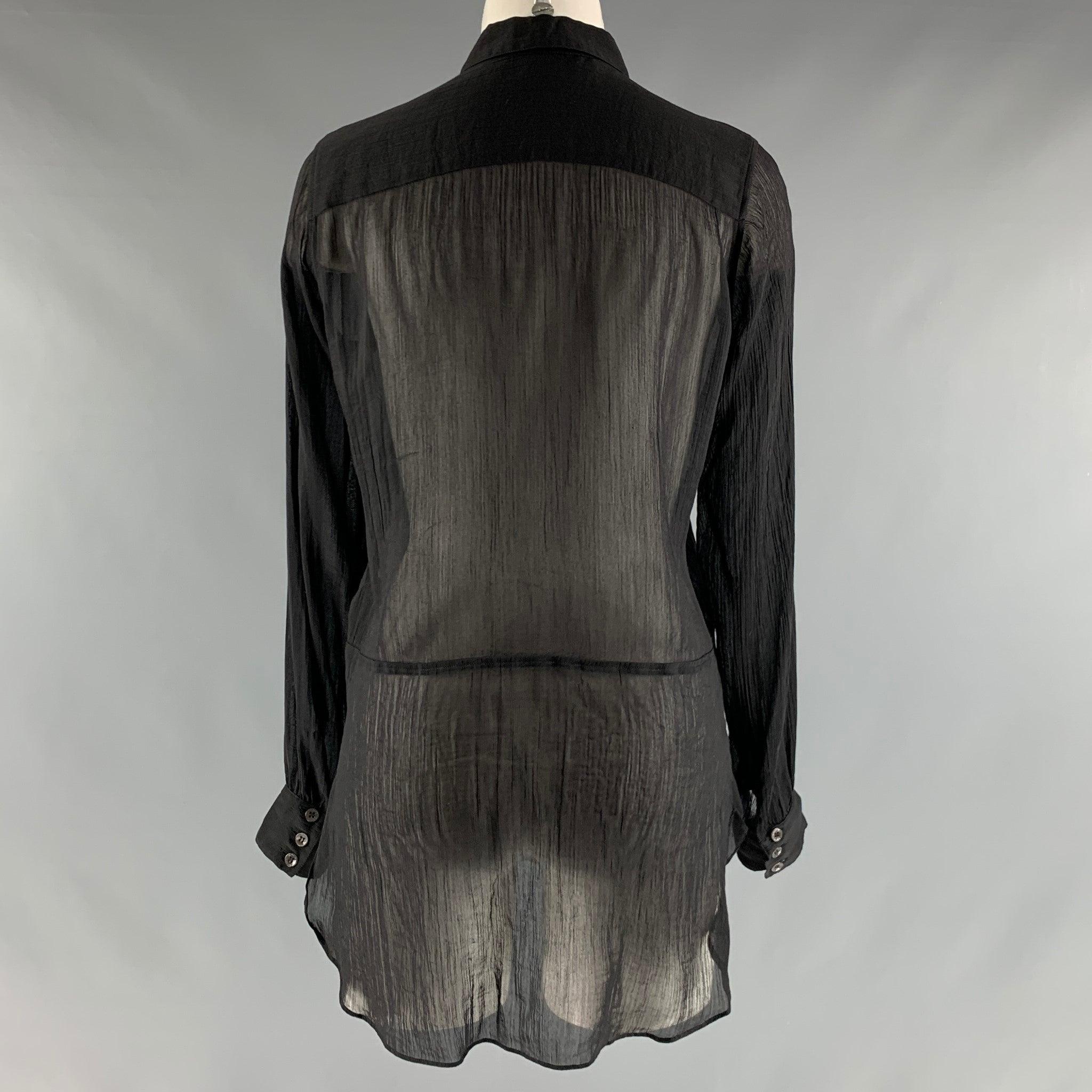 Women's ETRO Size S Black Cotton  Silk Sheer Button Up Shirt For Sale
