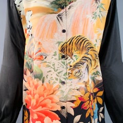 ETRO Size S Black Multi Color Silk Tiger Floral Print Button Up Shirt