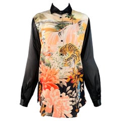 ETRO Size S Black Multi Color Silk Tiger Floral Print Button Up Shirt