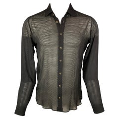 ETRO Size S Black See-Through Silk Button Up Long Sleeve Shirt