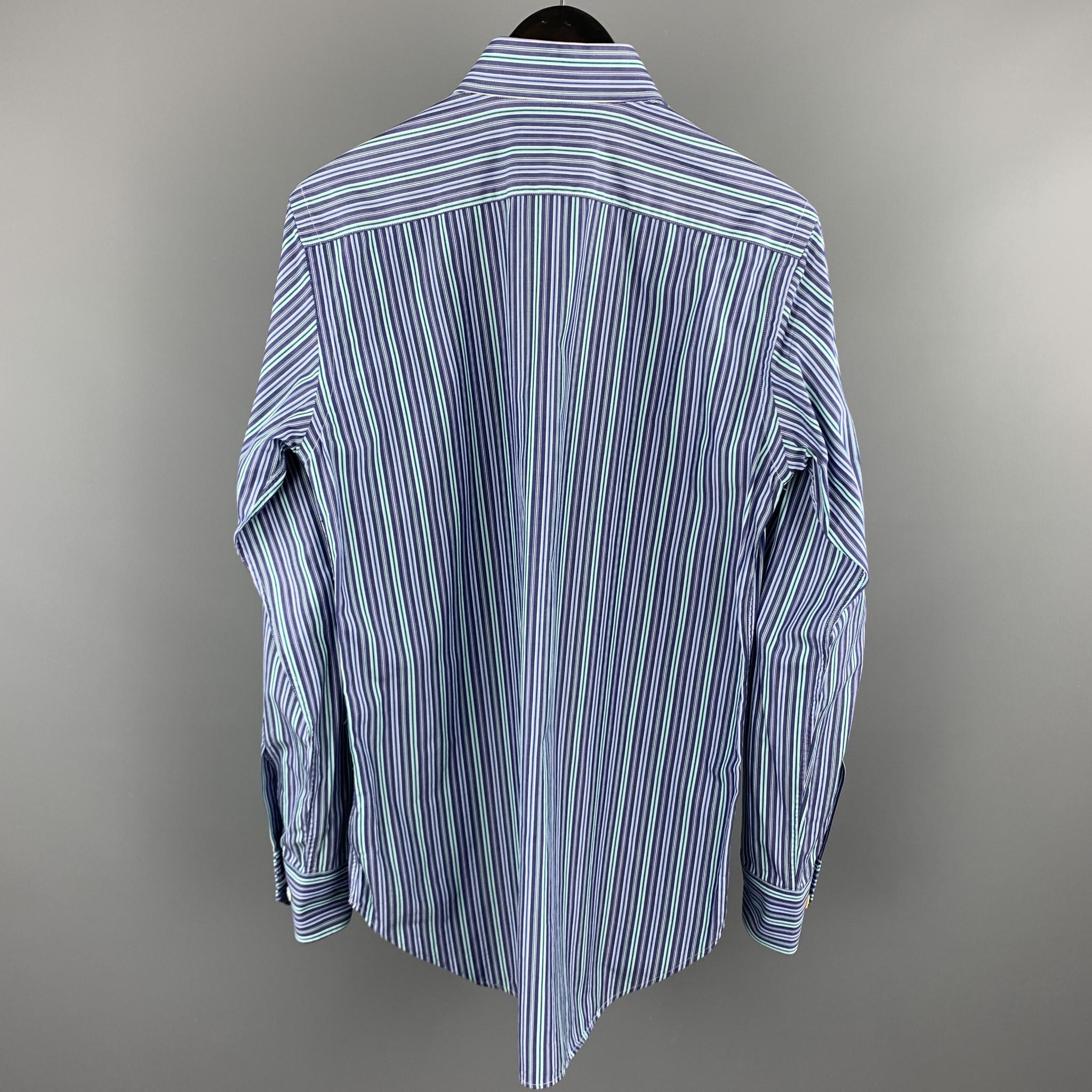 Gray ETRO Size S Blue & Green Stripe Cotton Button Up Long Sleeve Shirt