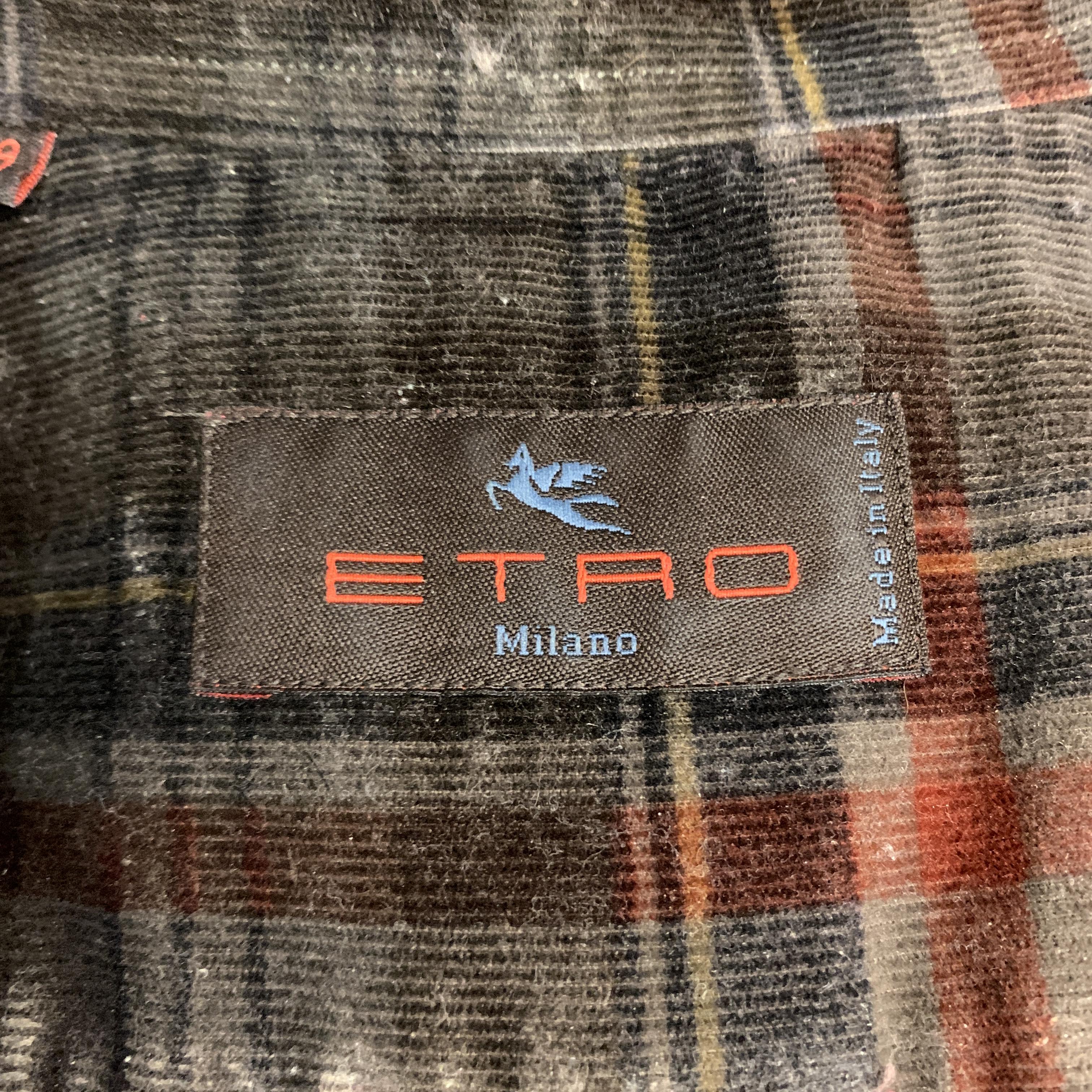 ETRO Size S Brown & Orange Plaid Corduroy Button Up Long Sleeve Shirt In Good Condition In San Francisco, CA