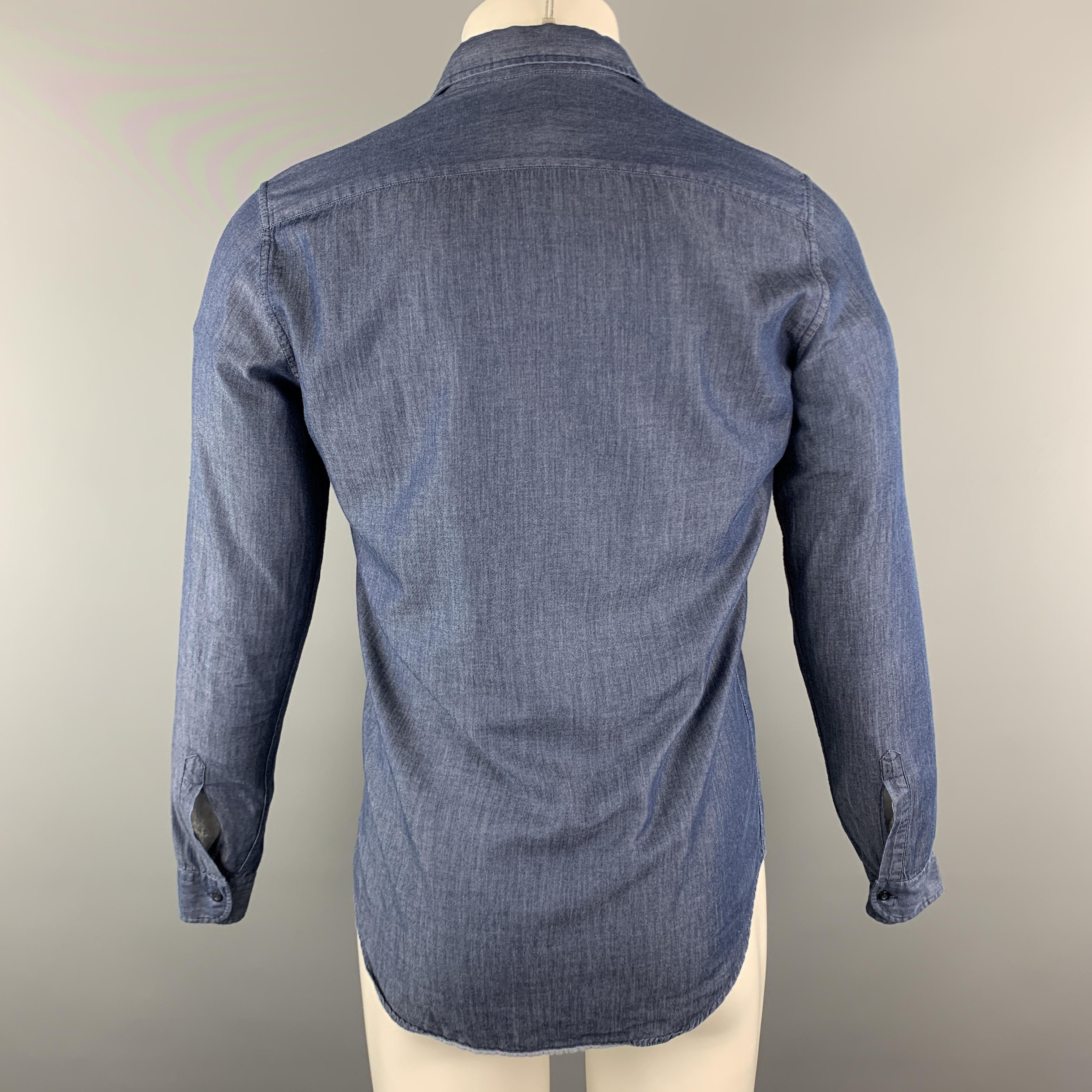 Gray ETRO Size S Indigo Cotton Button Up Spread Collar Long Sleeve Shirt