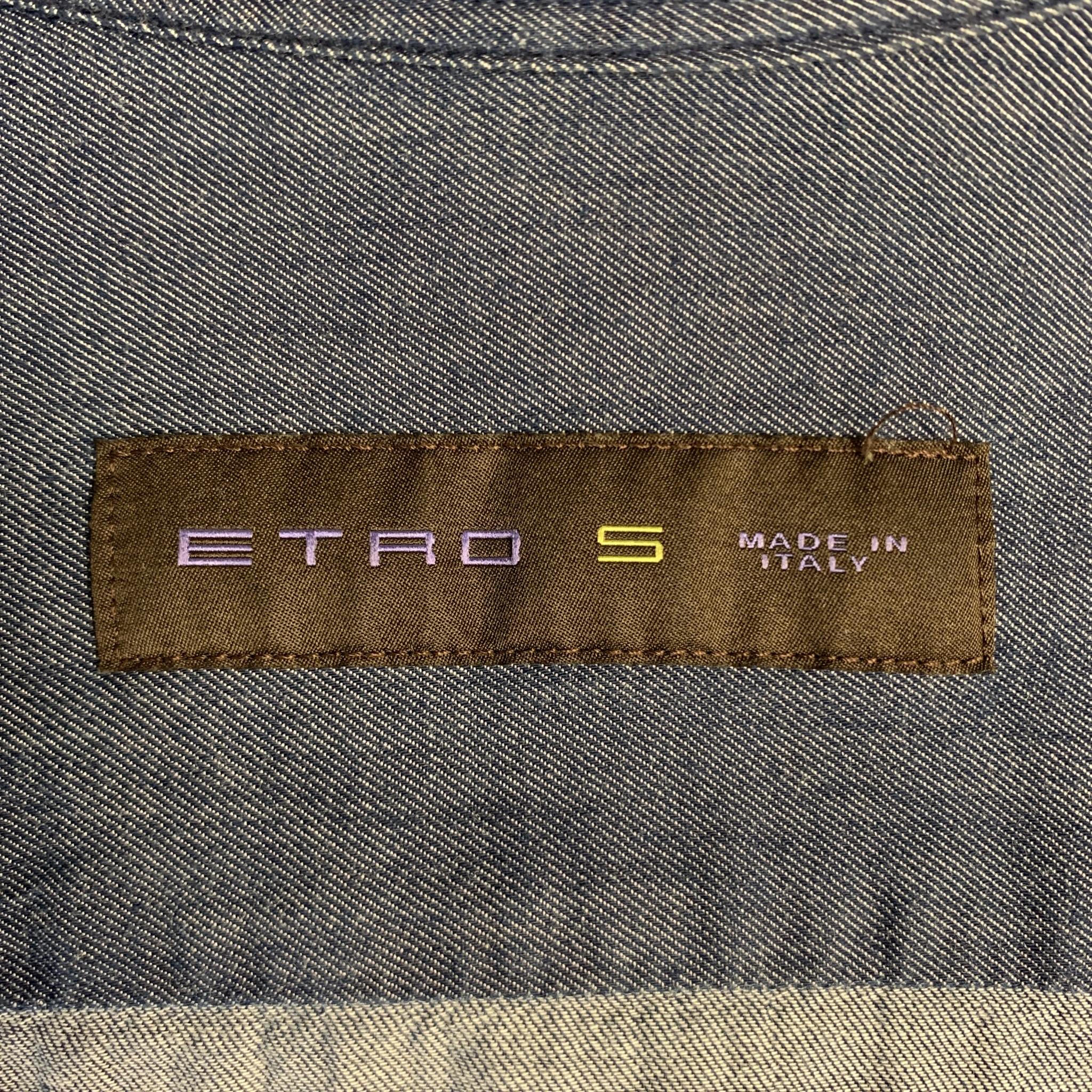 ETRO Size S Indigo Cotton Button Up Spread Collar Long Sleeve Shirt In Excellent Condition In San Francisco, CA