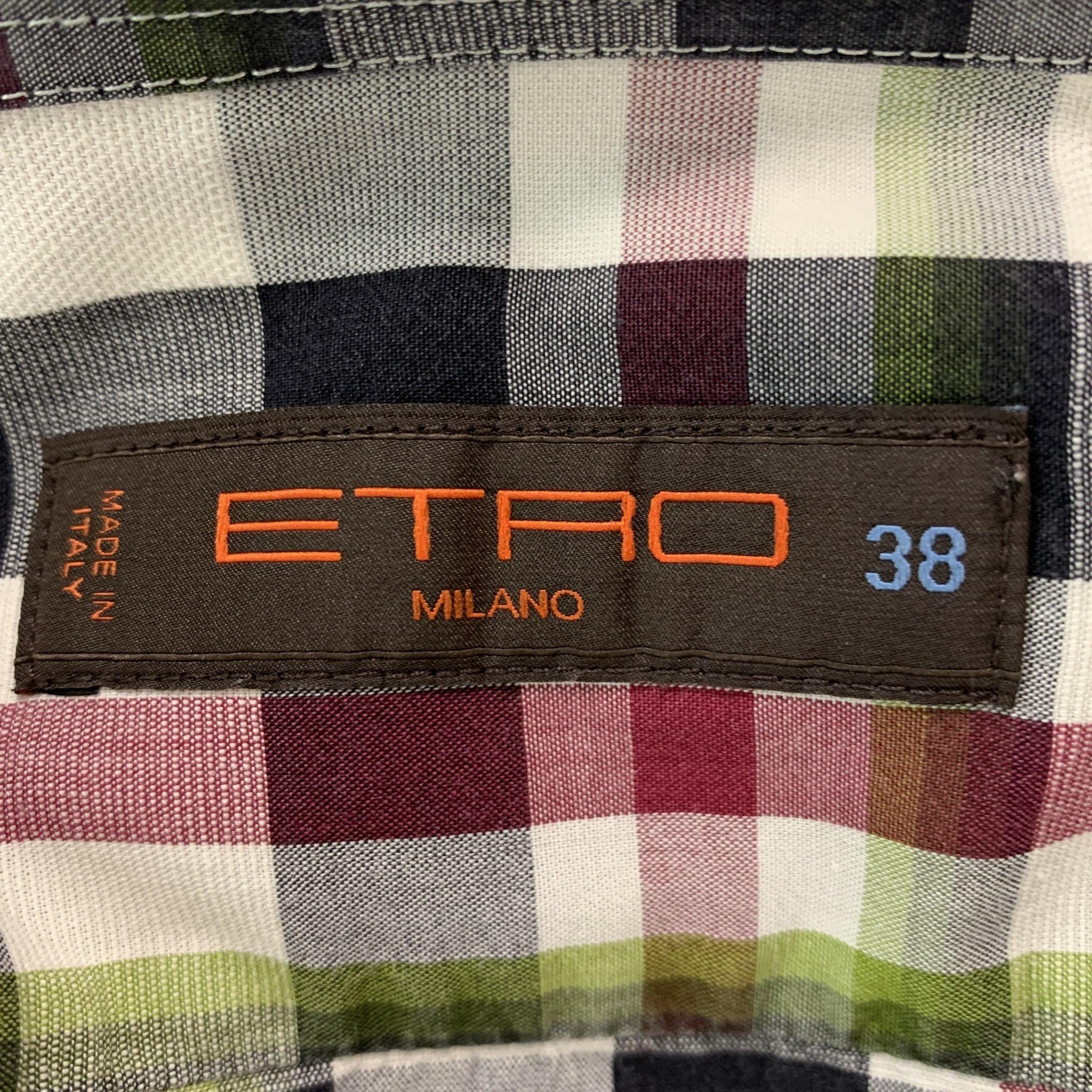 Men's ETRO Size S Multi-Color Plaid Cotton Button Up Long Sleeve Shirt For Sale