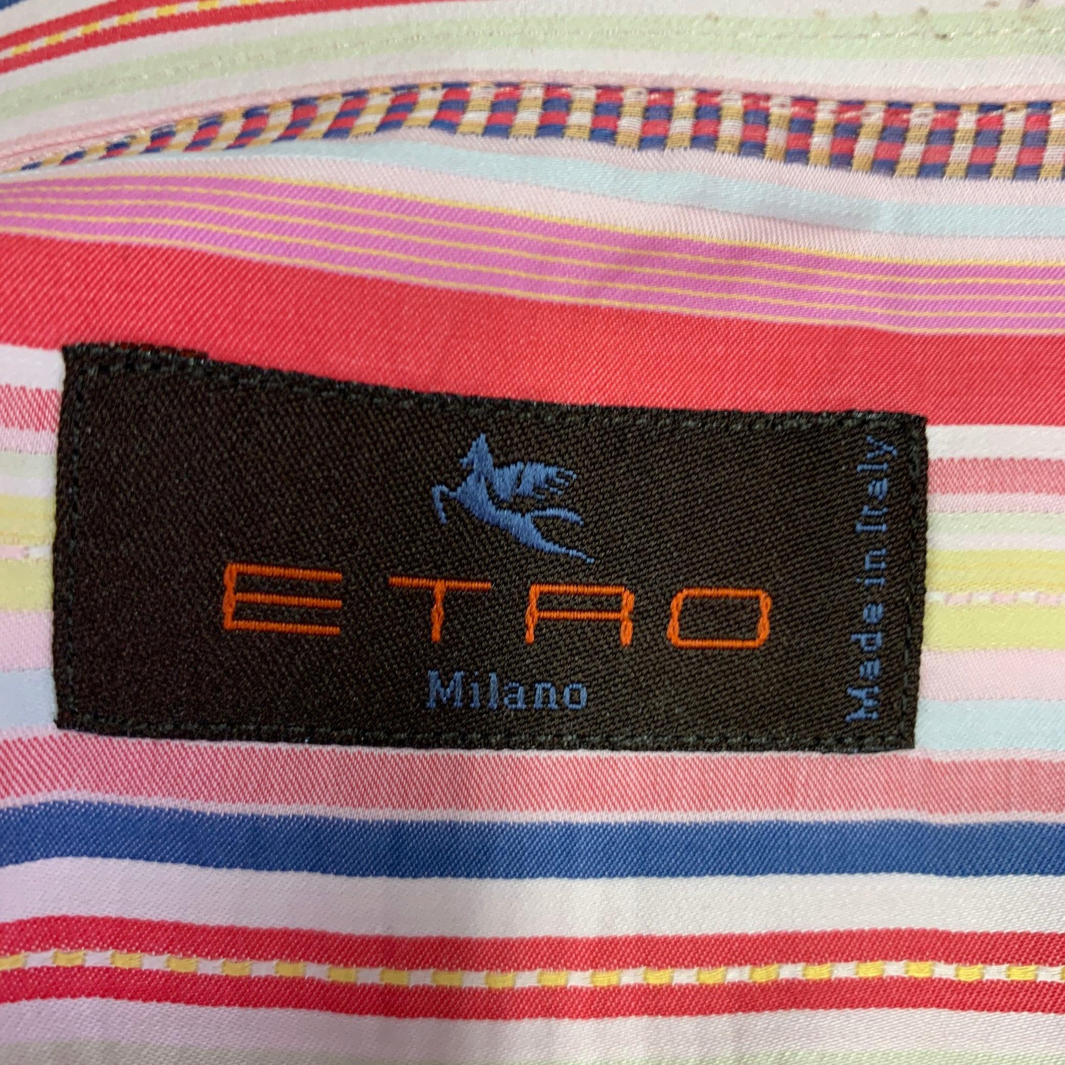 ETRO Talla S Camisa de manga larga con botones de algodón a rayas multicolor en Excelente estado para la venta en San Francisco, CA