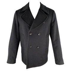 ETRO Taille S Manteau à double boutonnage en laine fleurie abstraite marine