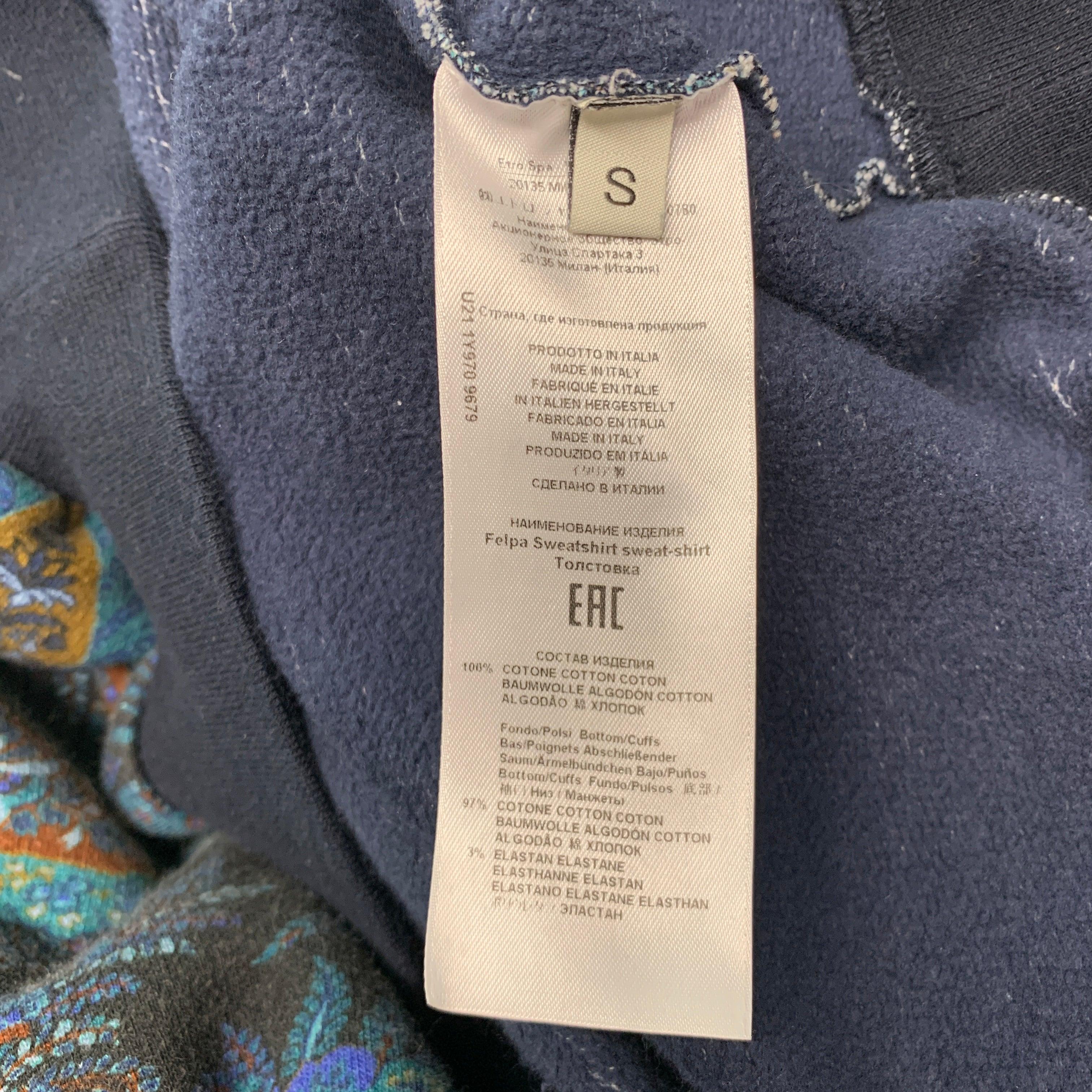 ETRO Größe S Marineblaues Sweatshirt aus Baumwolle mit Kapuze und Paisleymuster im Angebot 3