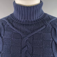ETRO Size S Navy Cable Knit Wool Blend Turtleneck Sweater
